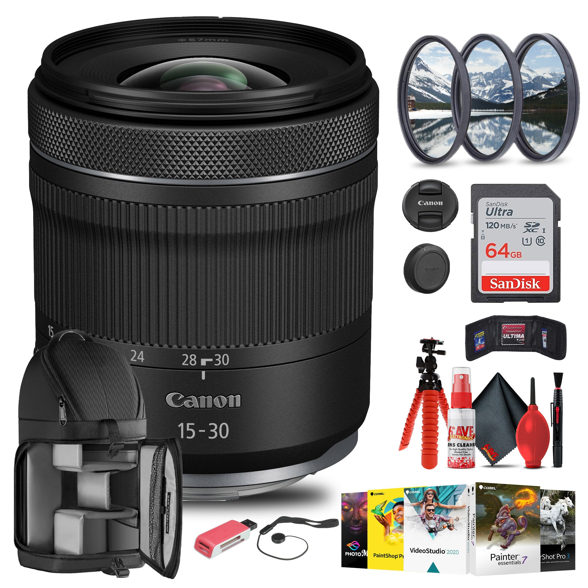 Canon RF 15-30mm f/4.5-6.3 IS STM Lens with 64GB Extreme Pro Card + More -