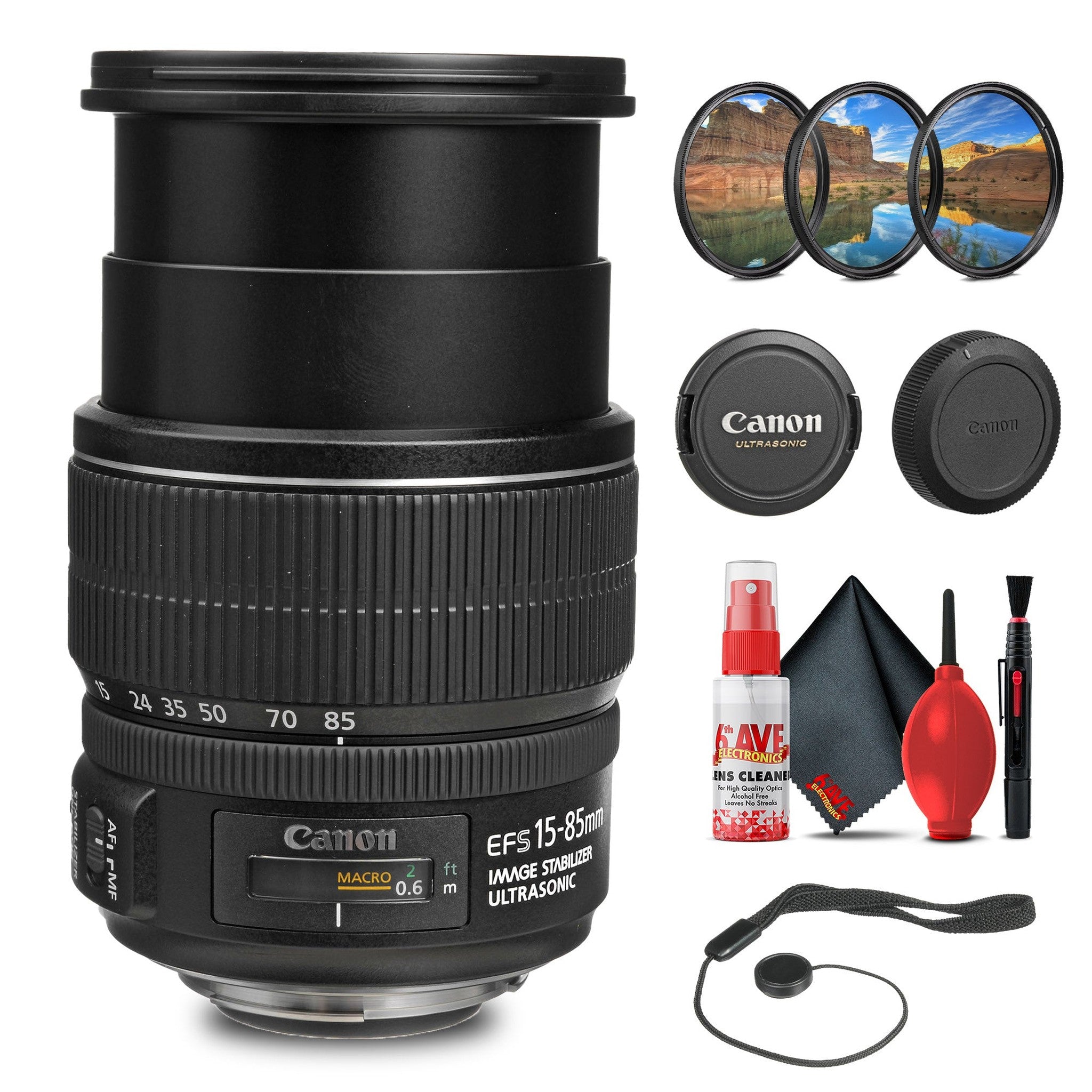 Canon EF-S 15-85mm f/3.5-5.6 IS USM Lens with Filter Kit + Cleaning Kit + More Canon