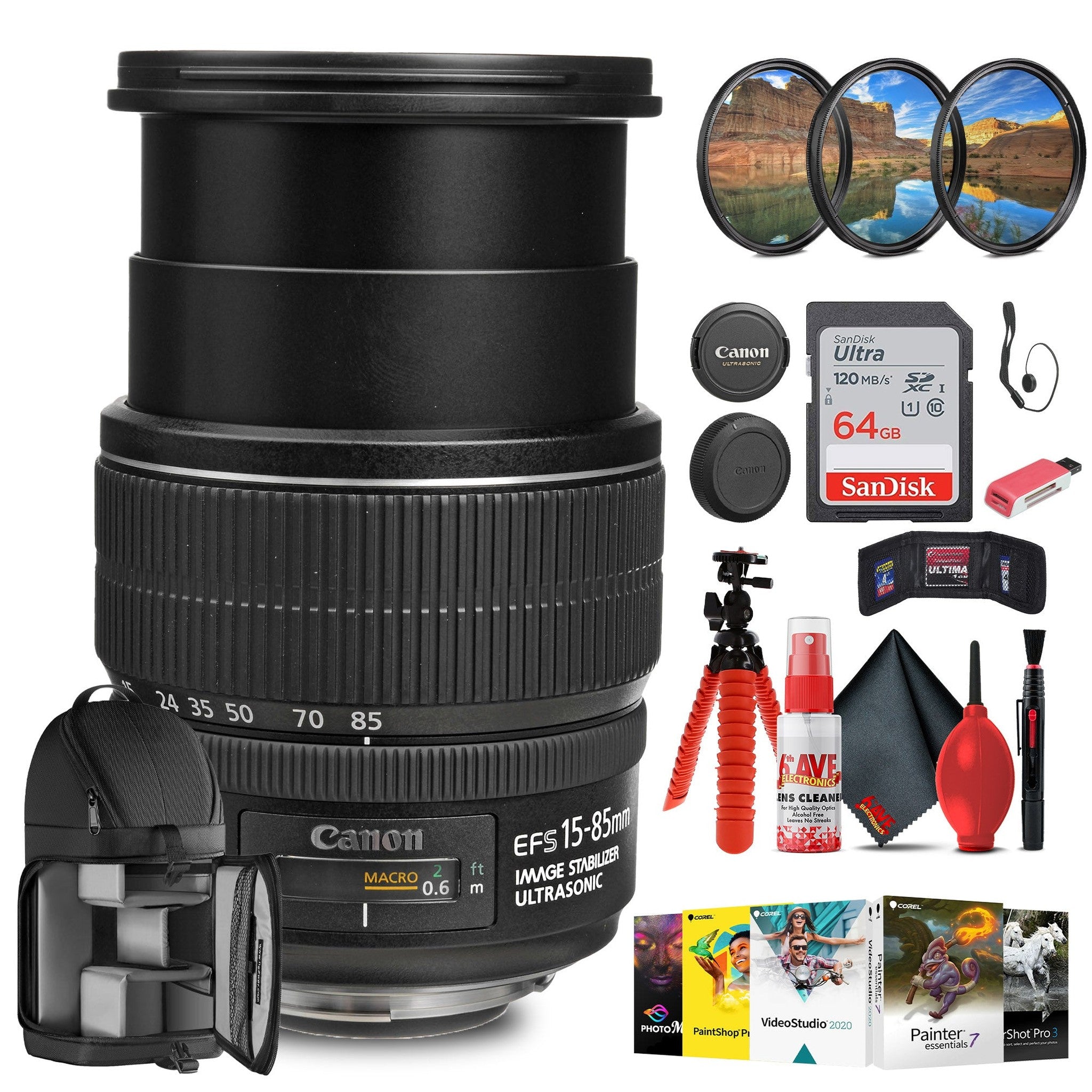 Canon EF-S 15-85mm f/3.5-5.6 IS USM Lens with 64GB Extreme Pro Card + More Canon