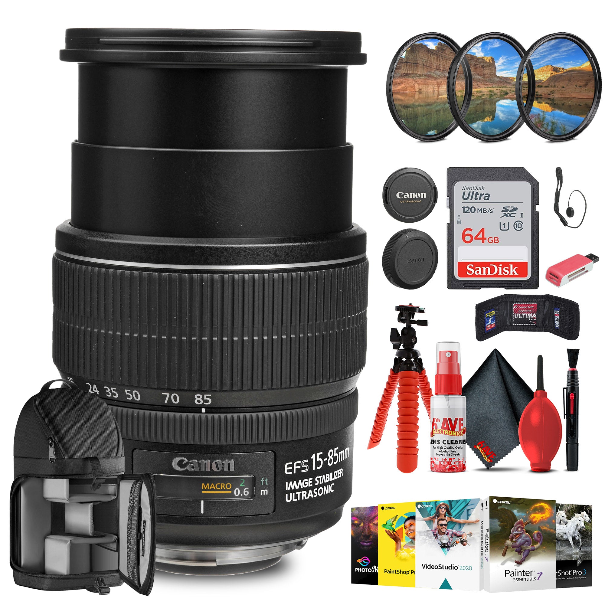 Canon EF-S 15-85mm f/3.5-5.6 IS USM Lens with 64GB Extreme Pro Card + More -