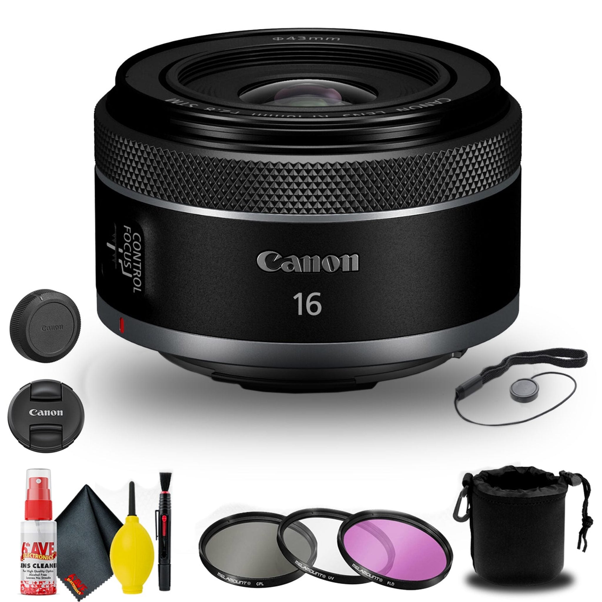 Canon RF 16mm f/2.8 STM Lens 5051C002 + Filter Kit + Lens Pouch + More - Reconditioned Canon