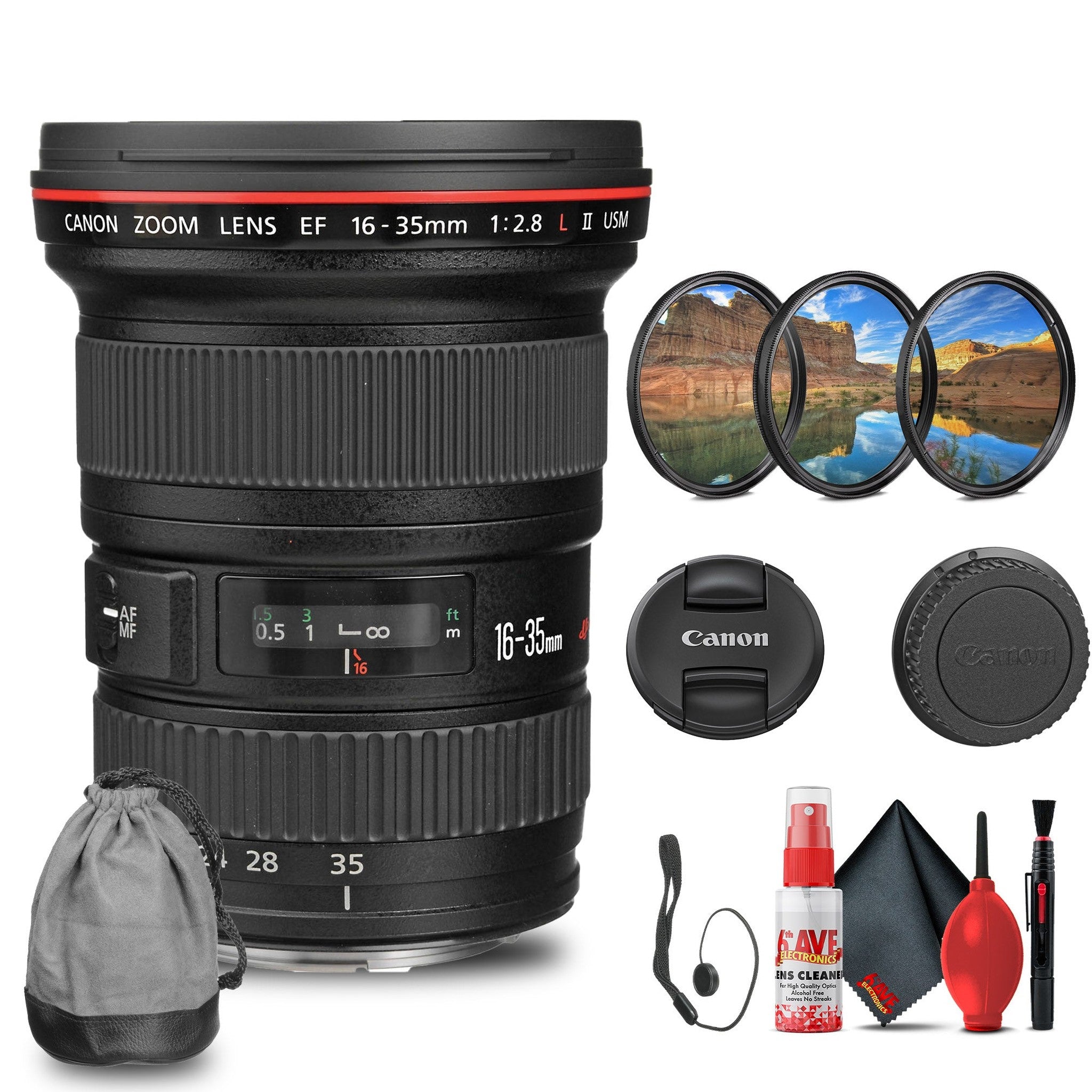 Canon EF 16-35mm f/2.8L II USM Lens with Filter kit + Cleaning Kit + Cap Keeper -