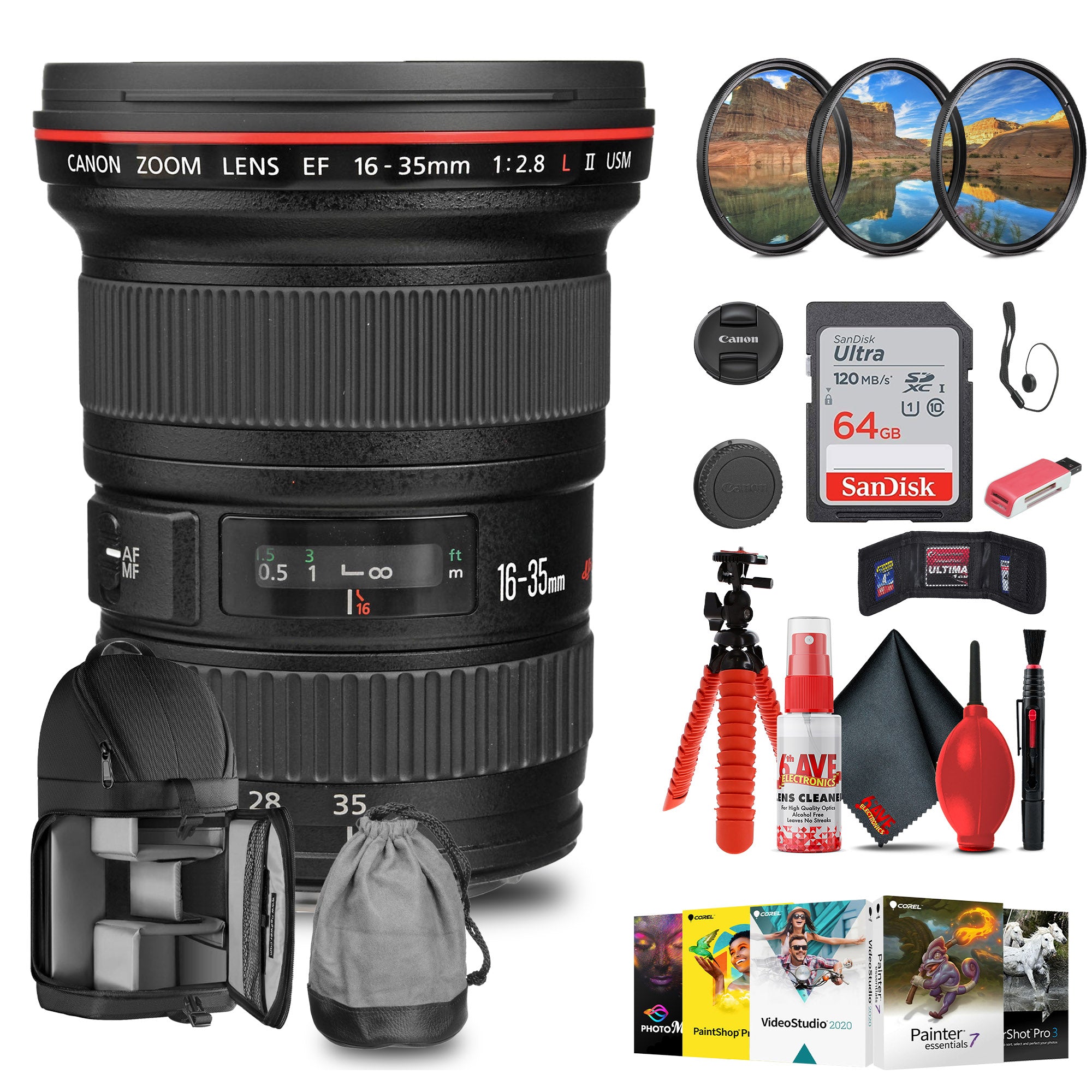 Canon EF 16-35mm f/2.8L II USM Lens with Filter kit + Cleaning Kit + Cap Keeper