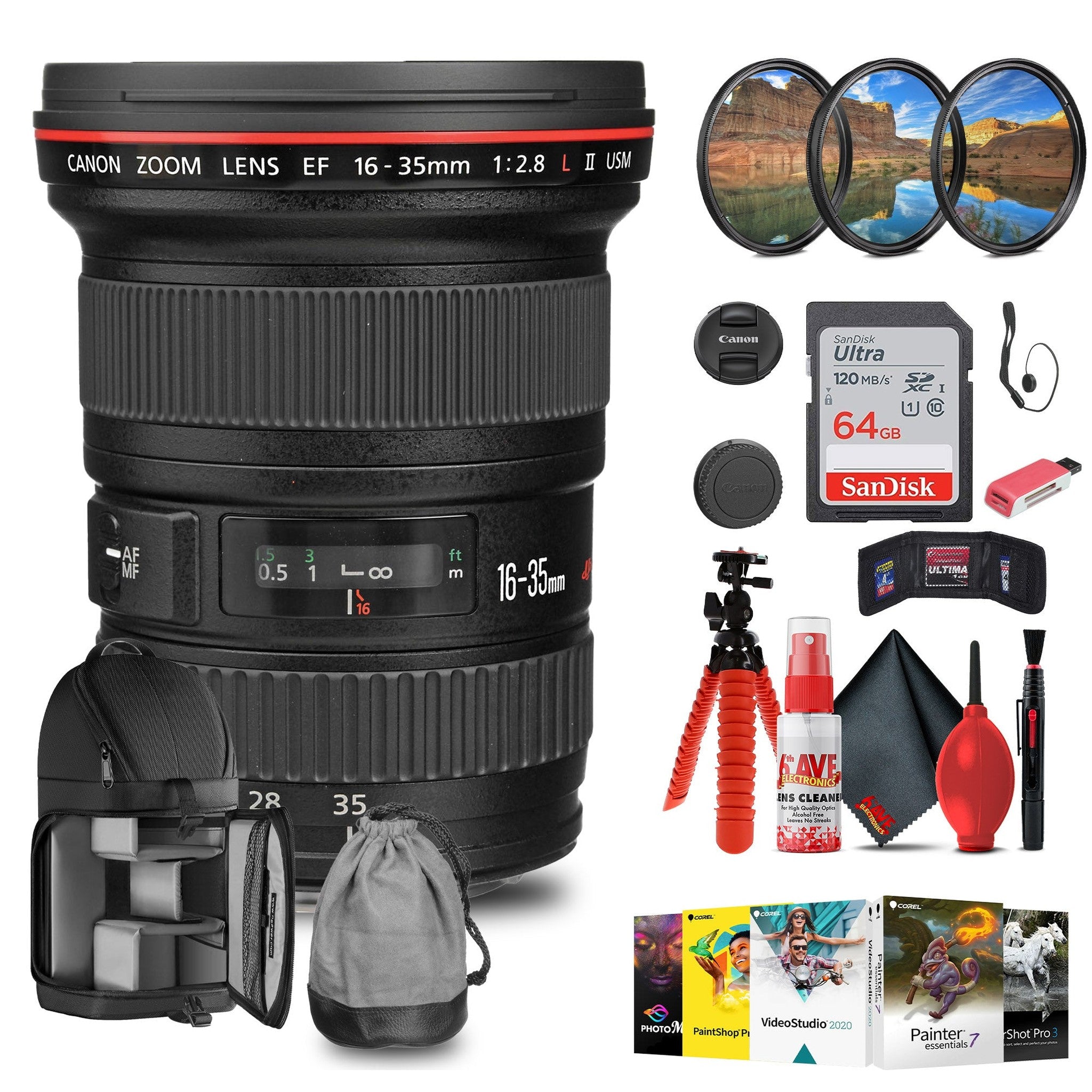 Canon EF 16-35mm f/2.8L II USM Lens with Filter kit + Cleaning Kit + Cap Keeper Canon