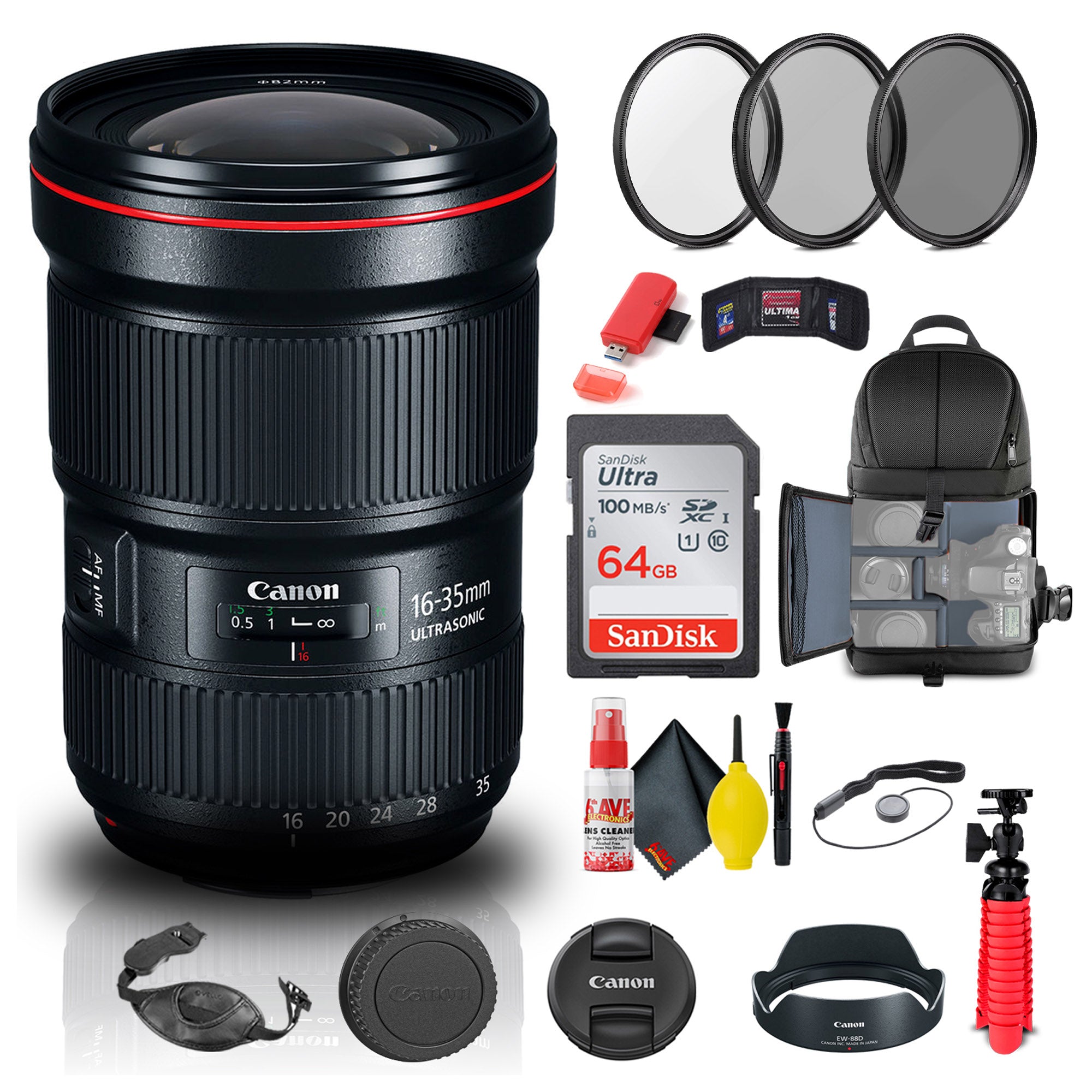 Canon EF 16-35mm f/2.8L III USM Lens (0573C002) + Filter Kit + BackPack + More