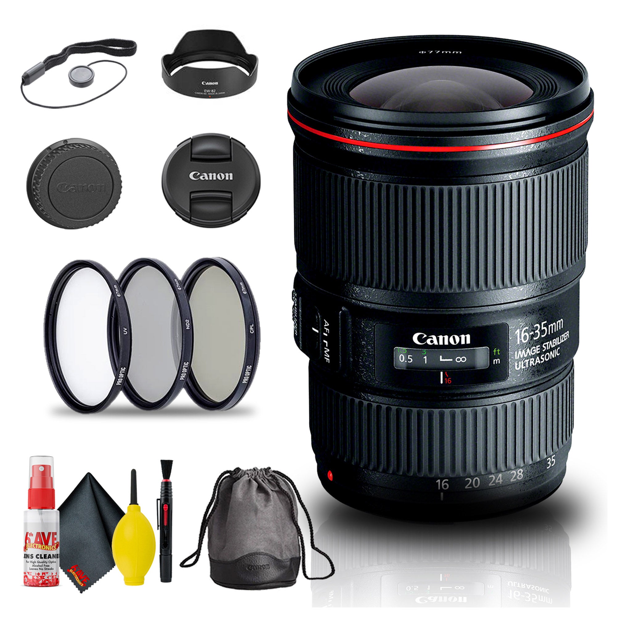 Canon EF 16-35mm f/4L IS USM Lens (9518B002) + Filter Kit + Cap Keeper Base Bundle