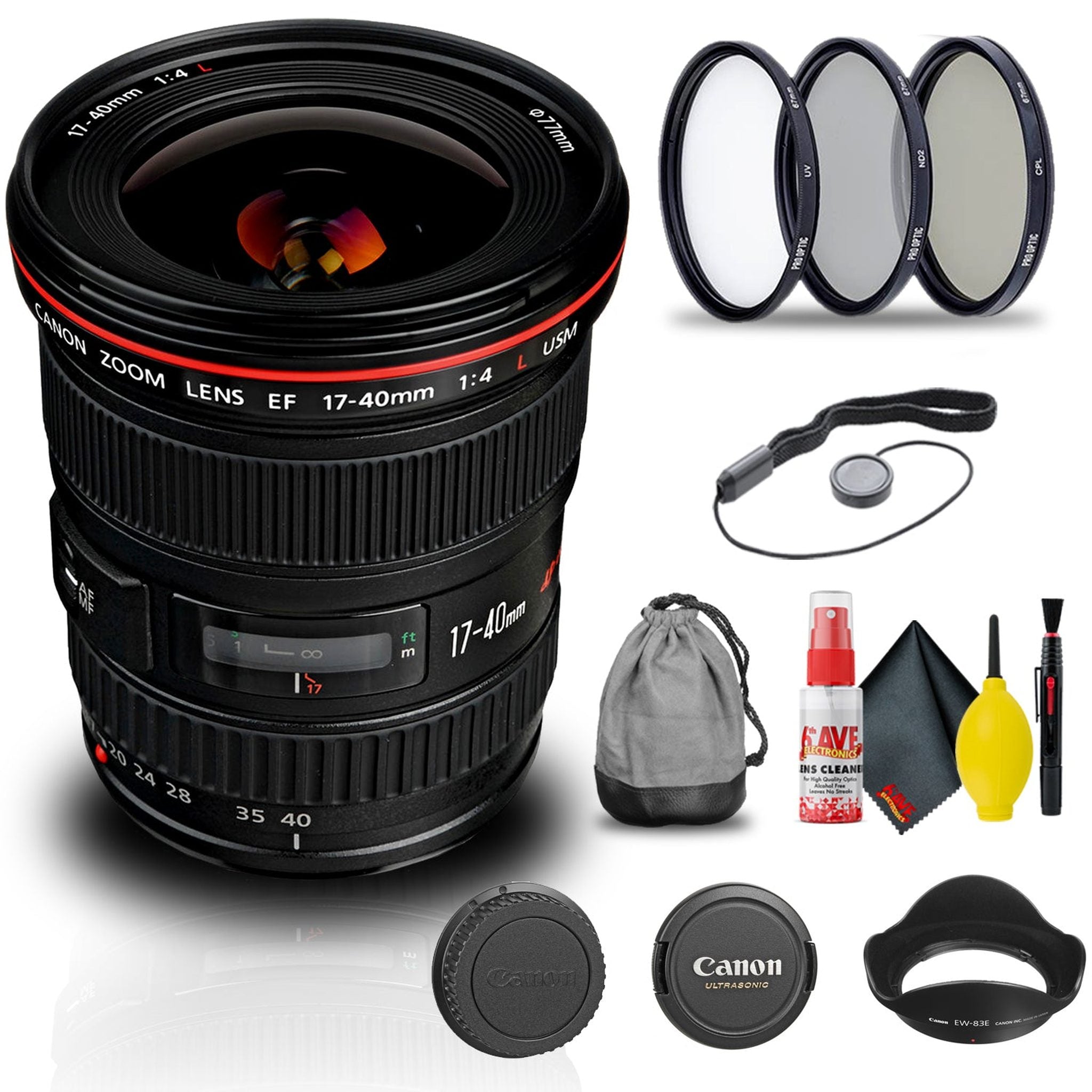 Canon EF 17-40mm f/4L USM Lens 8806A002 + Filter Kit + Cap Keeper + More - Reconditioned Canon