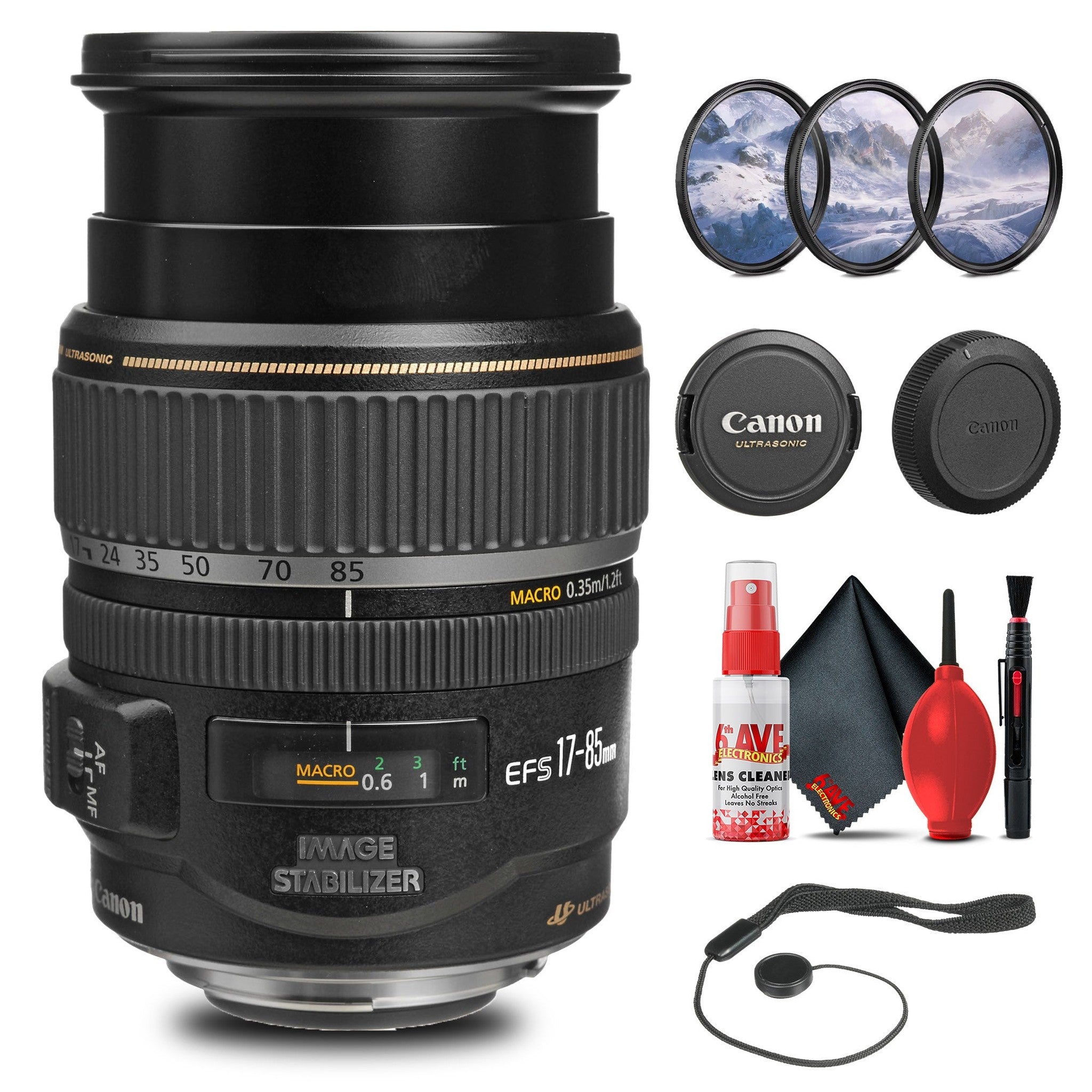 Canon EF-S 17-85mm f/4-5.6 IS USM Lens with Filter kit + Cleaning Kit + More Canon