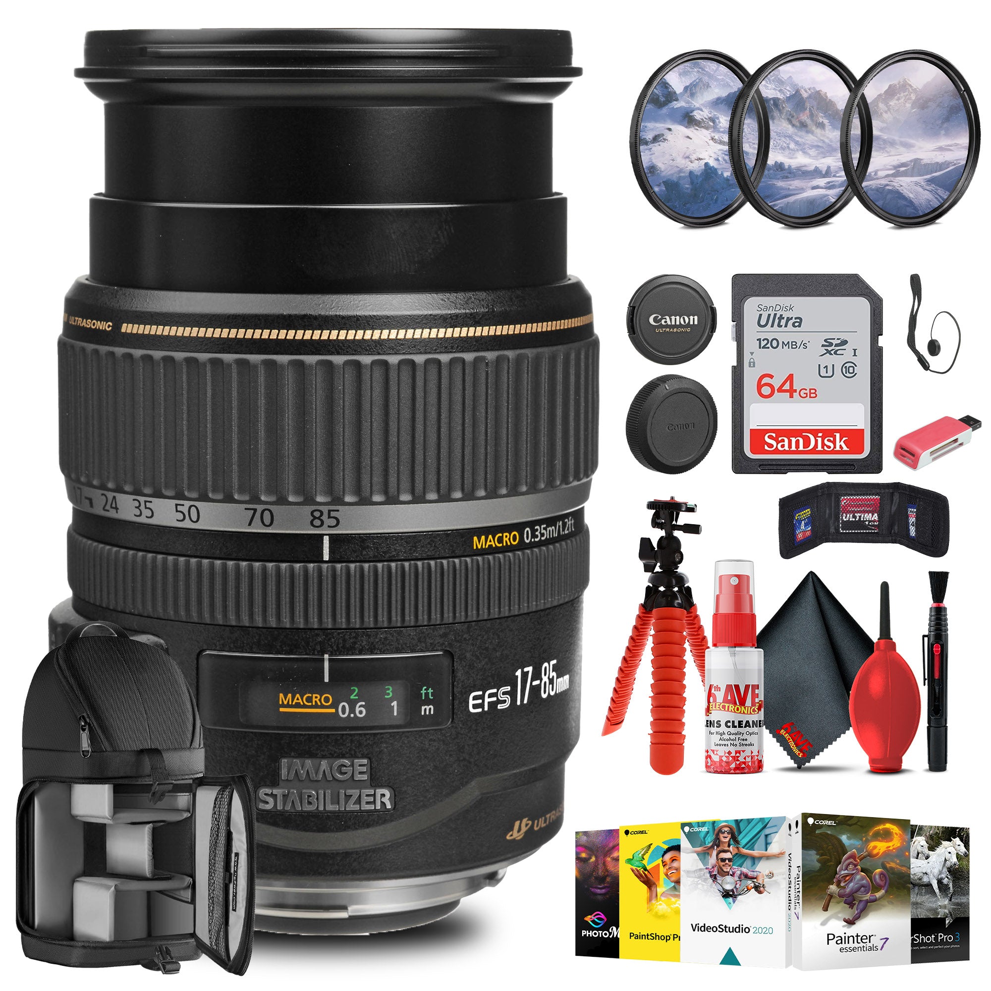 Canon EF-S 17-85mm f/4-5.6 IS USM Lens with Filter kit + Cleaning Kit + More