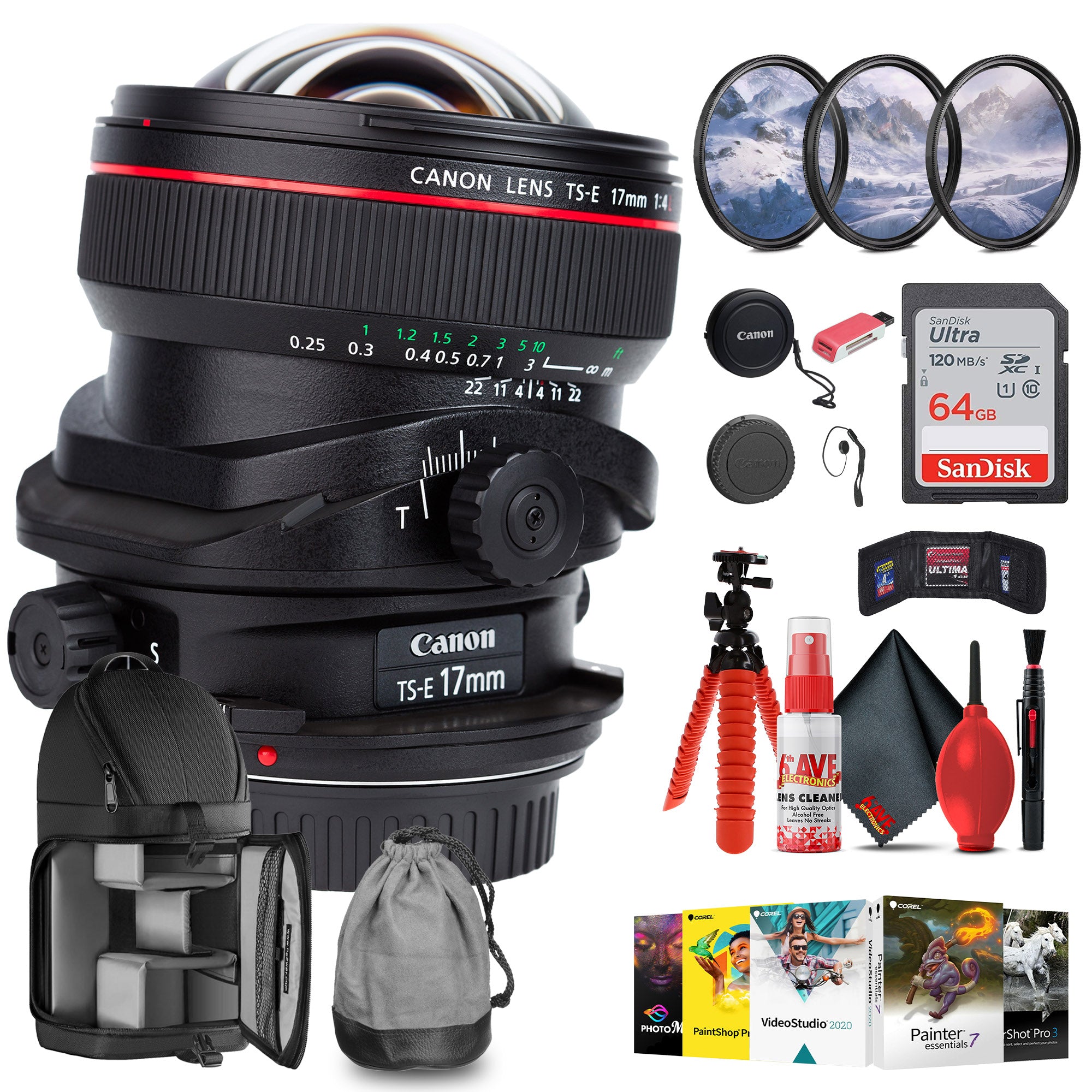 Canon TS-E 17mm f/4L Tilt-Shift Lens with 64GB Extreme Pro Card + More