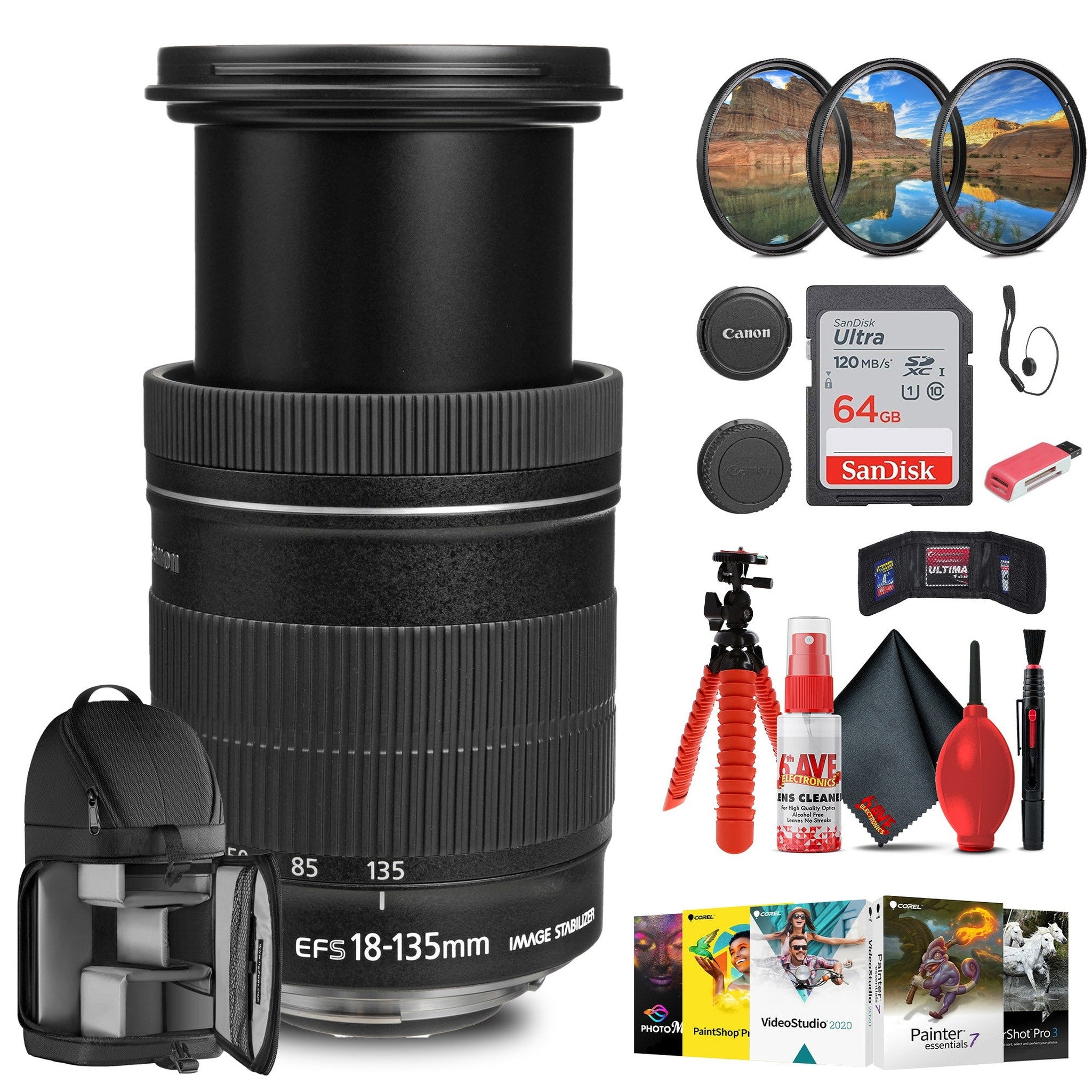 Canon EF-S 18-135mm f/3.5-5.6 IS Lens with 64GB Extreme Pro Card + More Canon