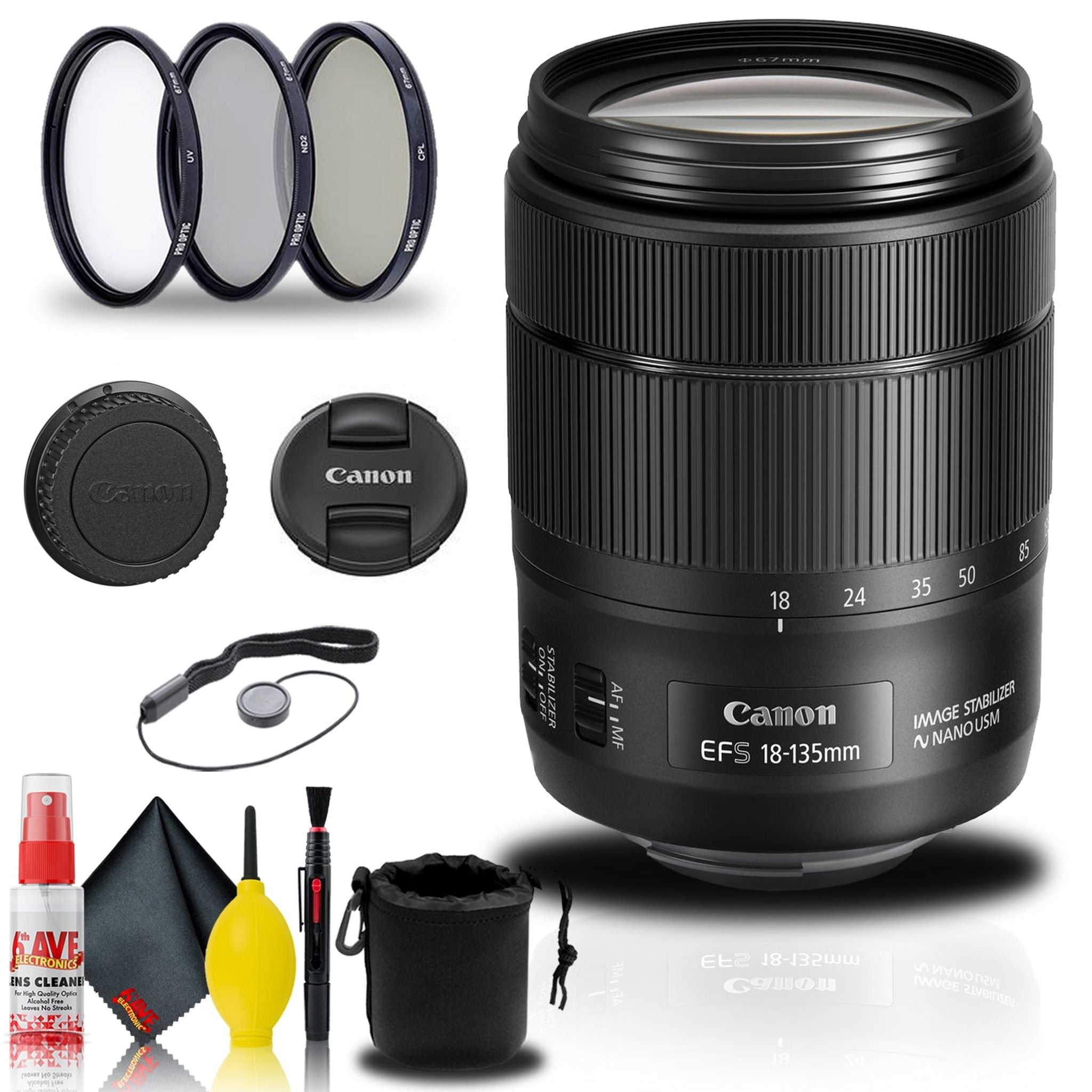 Canon EF-S 18-135mm f/3.5-5.6 IS USM Lens 1276C002 + Filter Kit + More - Reconditioned Canon