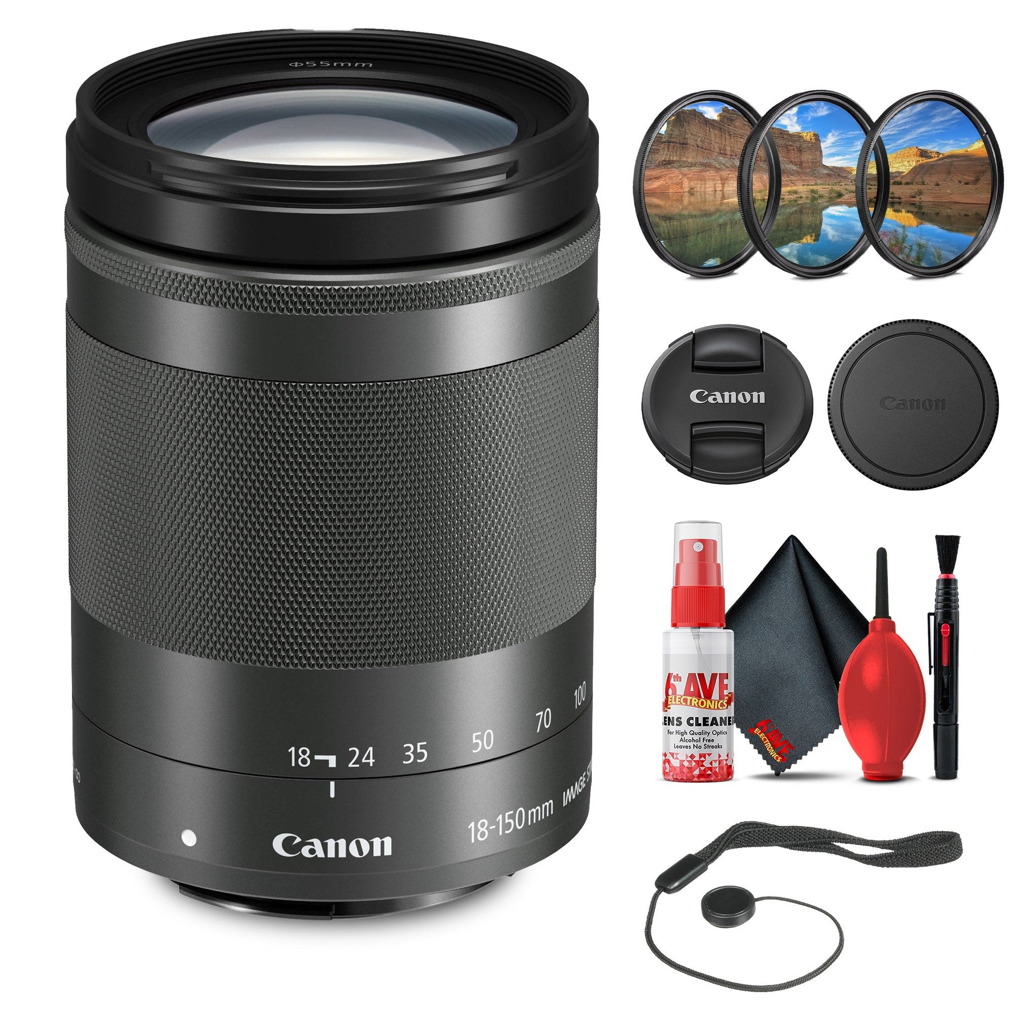 Canon EF-M 18-150mm f/3.5-6.3 IS STM Lens Graphite with Filter Kit + More