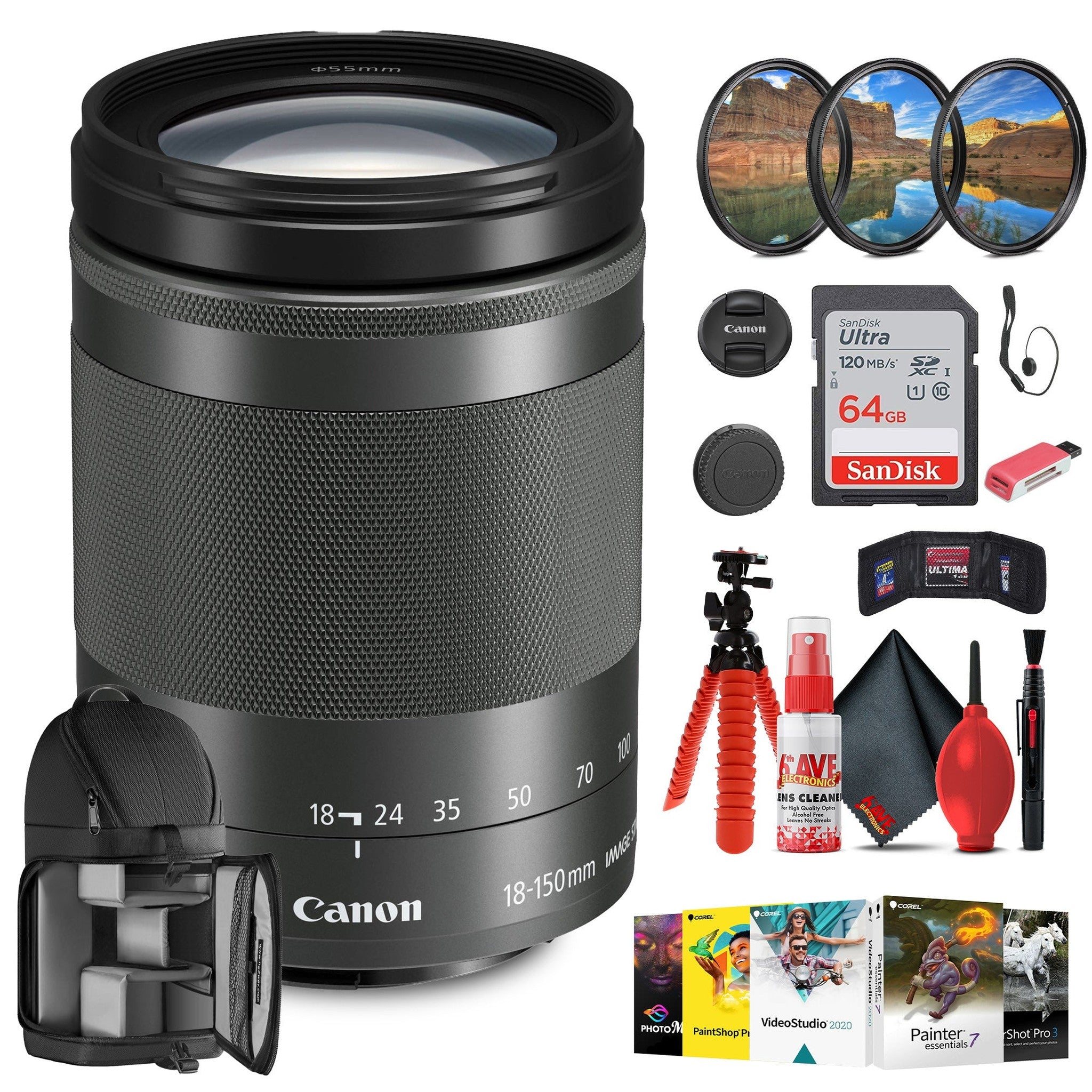 Canon EF-M 18-150mm f/3.5-6.3 IS STM Lens Graphite with Filter kit + More -