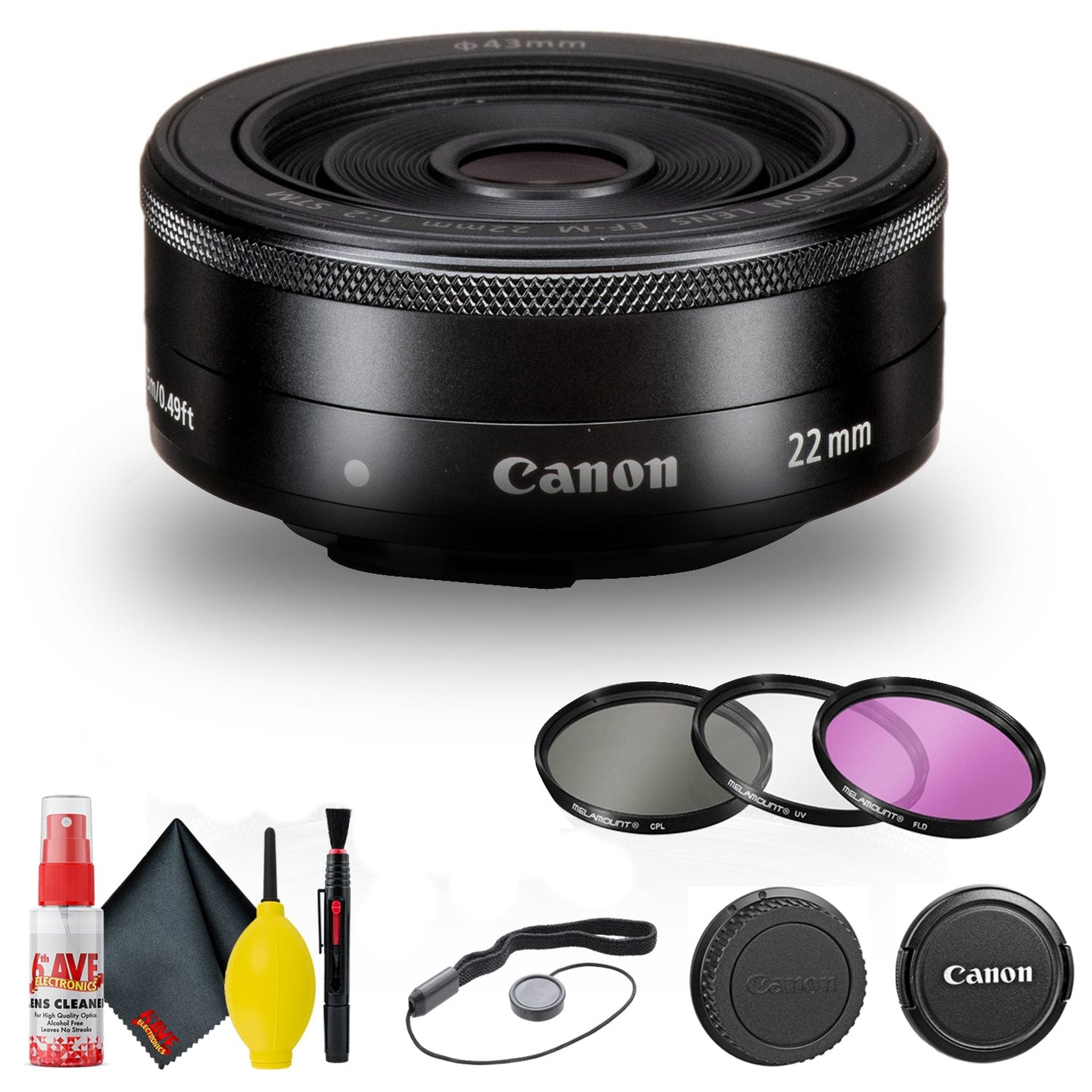 Canon EF-M 22mm f/2 STM Lens 5985B002 + Filter Kit + Cap Keeper + More - Reconditioned Canon