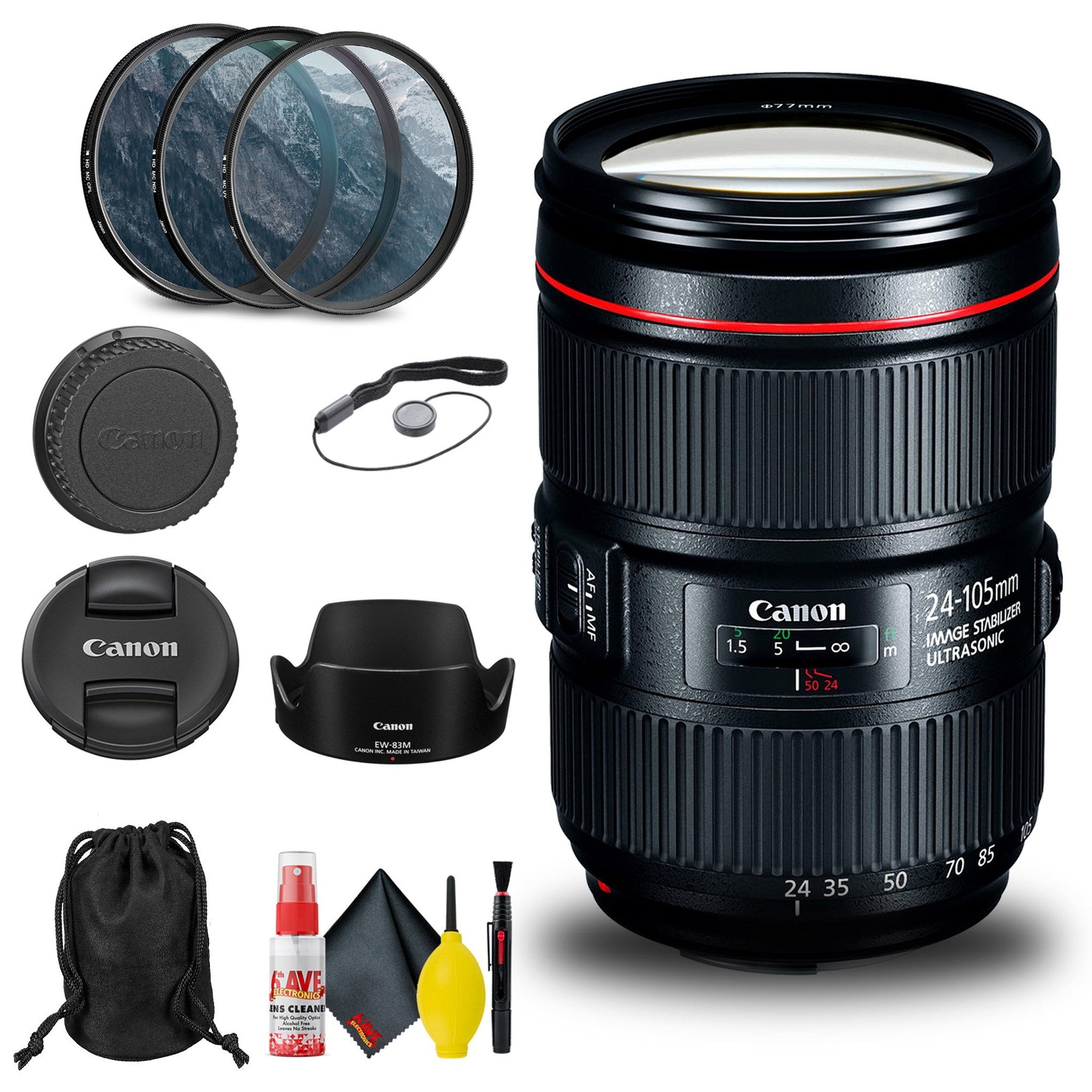 Canon EF 24-105mm f/4L IS II USM Lens 1380C002 + Filter + Cap Keeper + More - Reconditioned Canon
