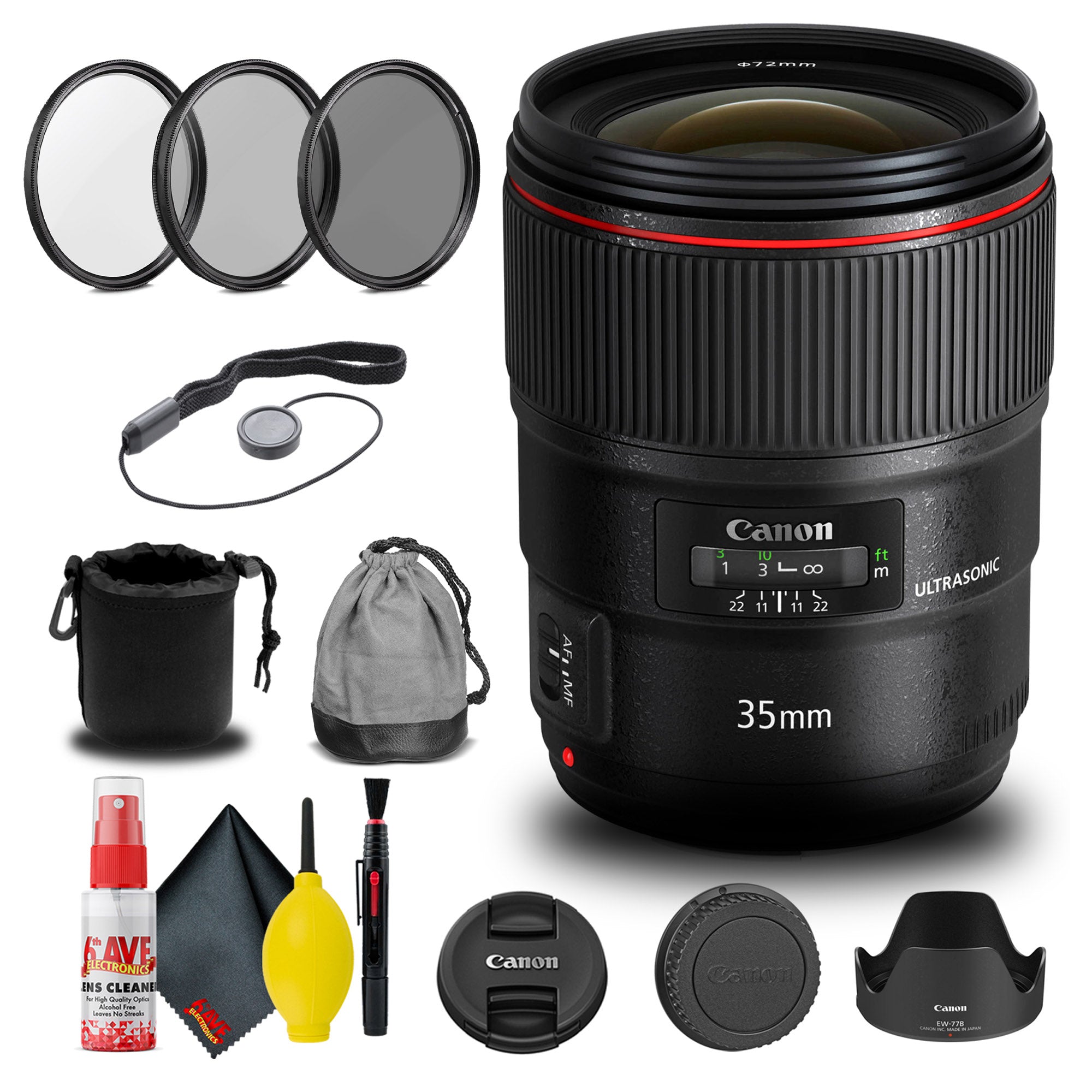 Canon EF 35mm f/1.4L II USM Lens (9523B002) + Filter Kit + Cap Keeper Base Bundle