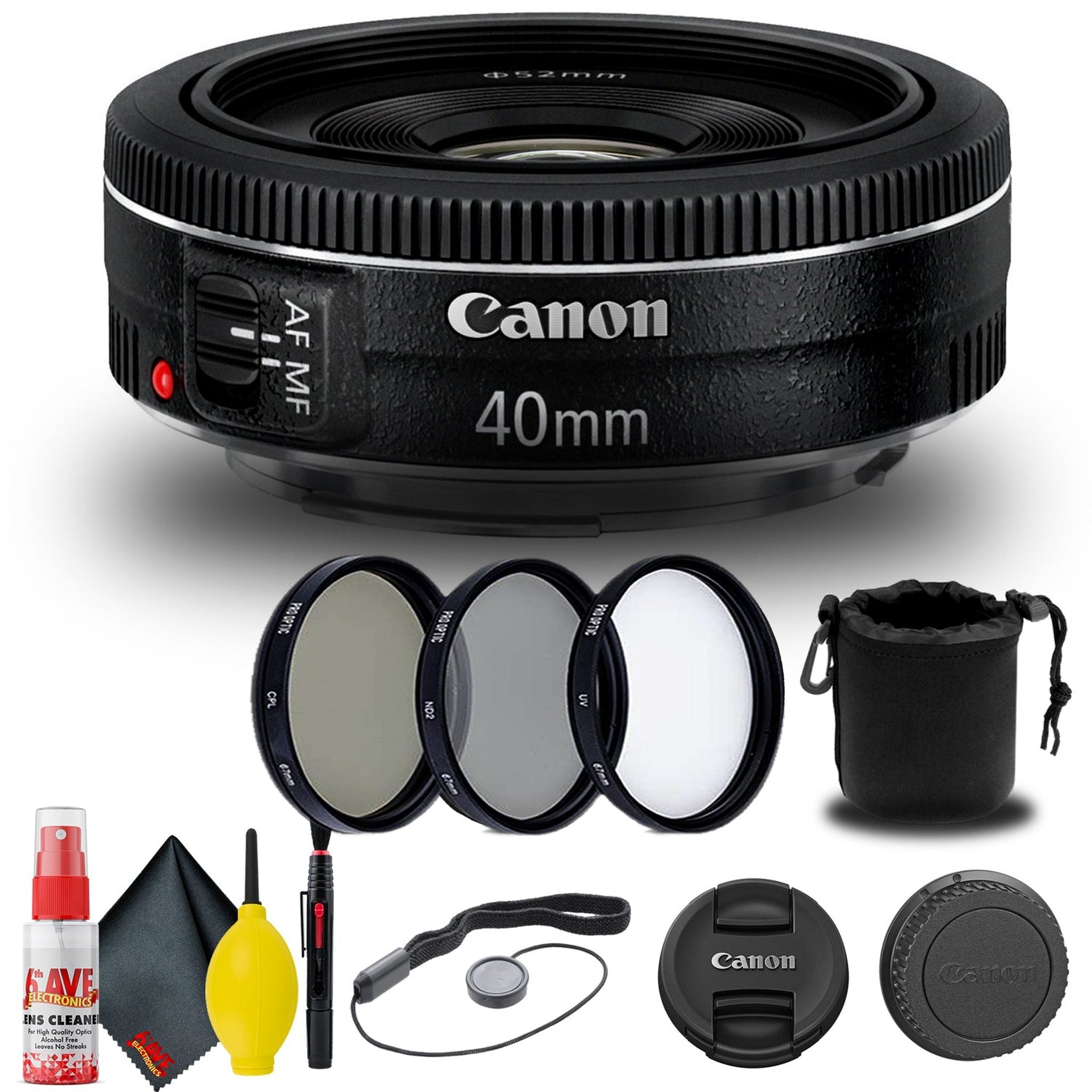 Canon EF 40mm f/2.8 STM Lens 6310B002 + Filter Kit + Lens Pouch + More - Reconditioned Canon