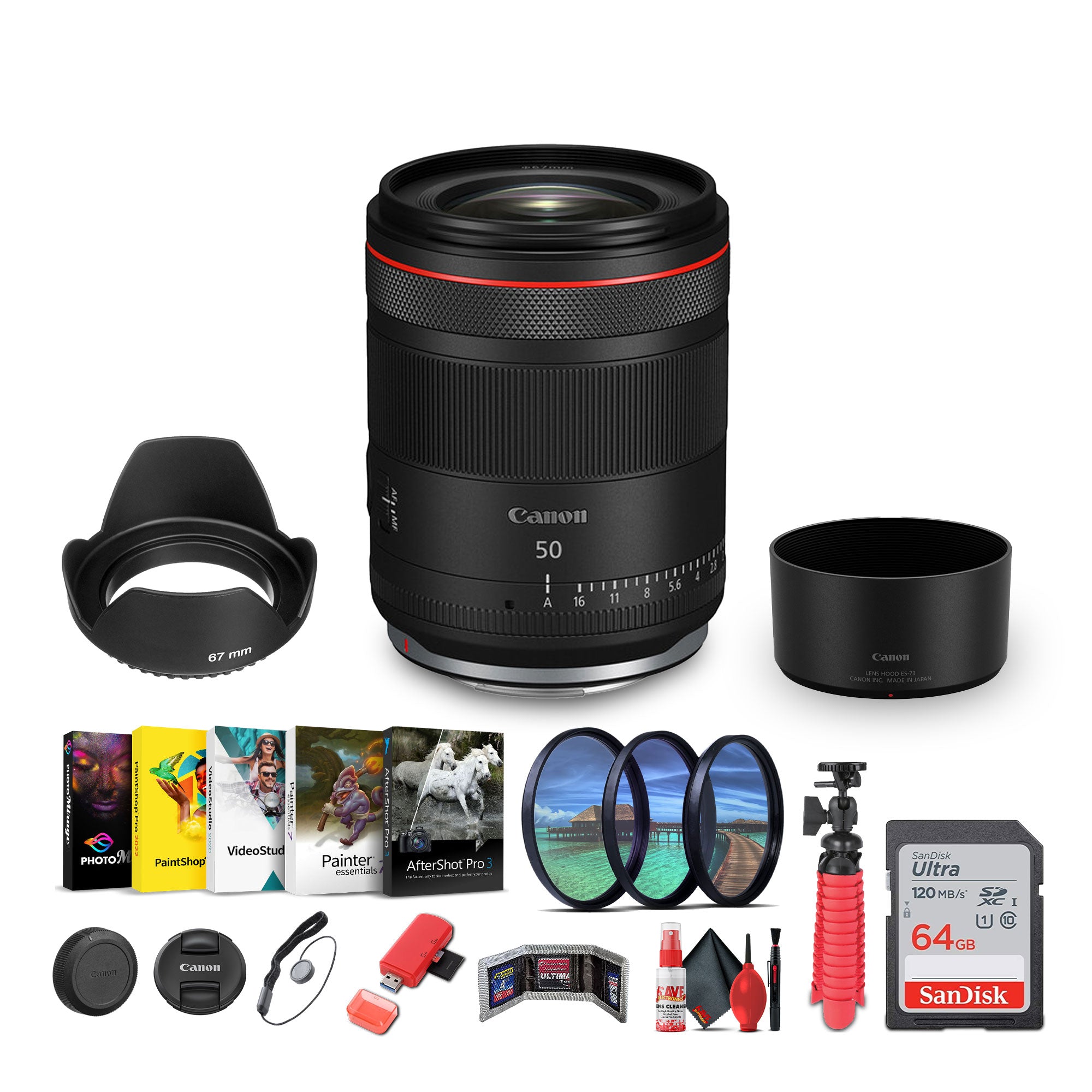 Canon RF 50mm f/1.4 L VCM Hybrid Lens (Canon RF) + Sling Backpack + More