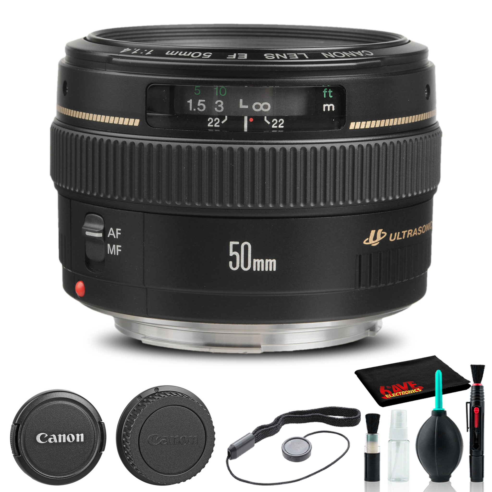 Canon EF 50mm f/1.4 USM Lens 2515A003 + Filter Kit + Lens Pouch + More - Reconditioned Canon
