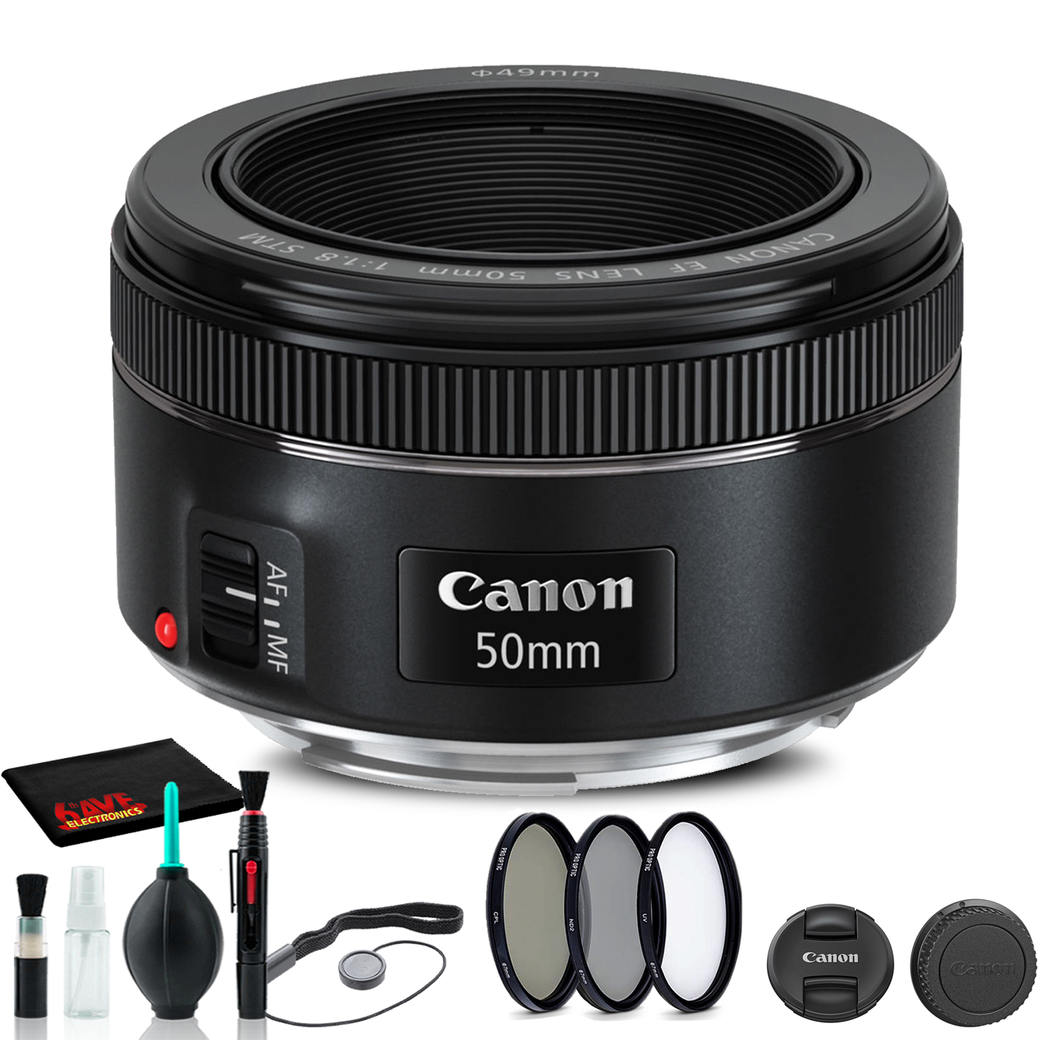Canon EF 50mm f/1.8 STM Lens (0570C002) + Filter Kit + Cap Keeper Base Bundle