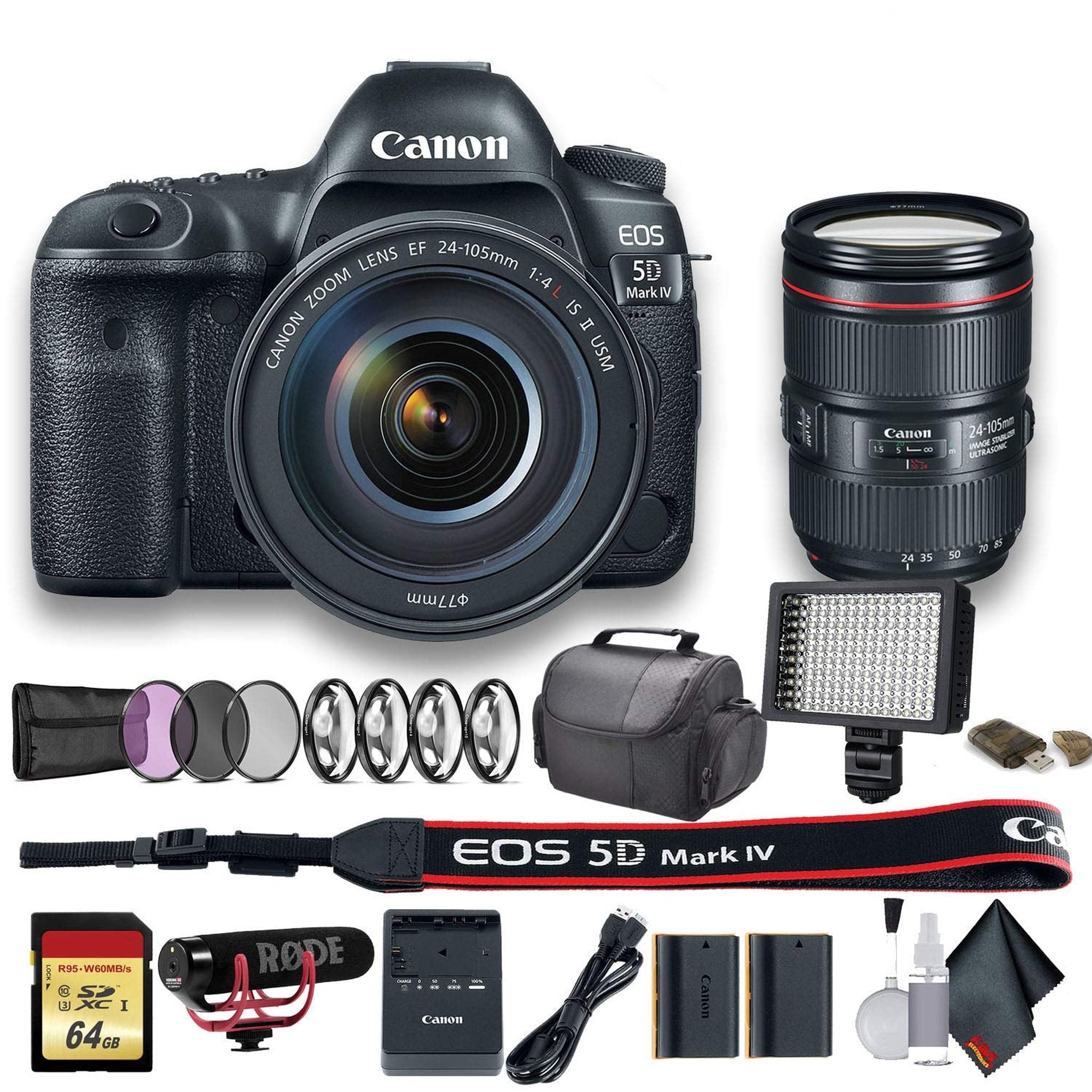 Canon EOS 5D Mark IV DSLR Camera with 24-105mm f/4L II Lens 1483C010 W/Bag, Extra Battery, LED L - Used Canon