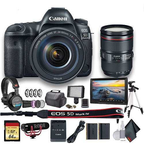 Canon EOS 5D Mark IV DSLR Camera with 24-105mm f/4L II Lens (1483C010) W/Bag, Extra Battery Starter Bundle