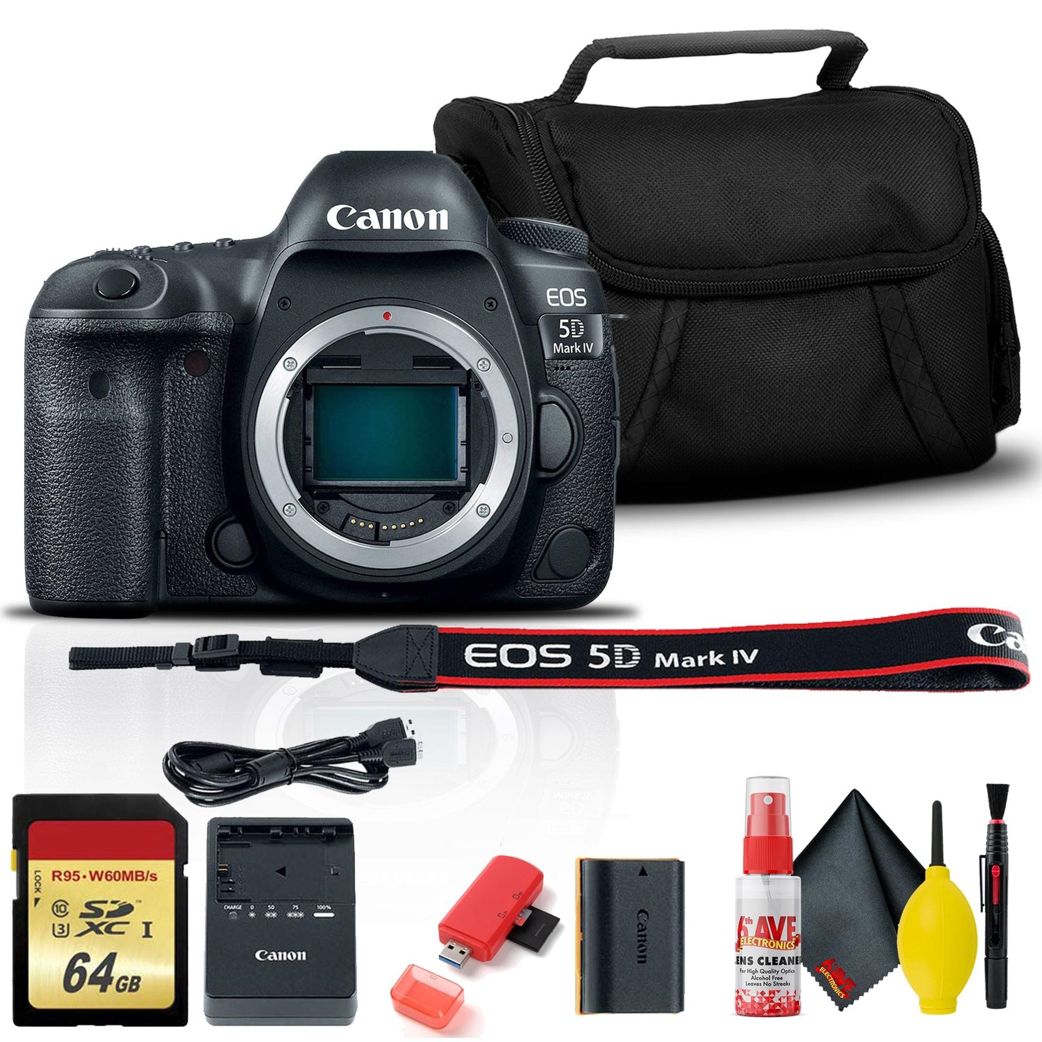 Canon EOS 5D Mark IV DSLR Camera 1483C002 with 64GB Memory Card, Case, Cleaning Set and More - S - Used Canon