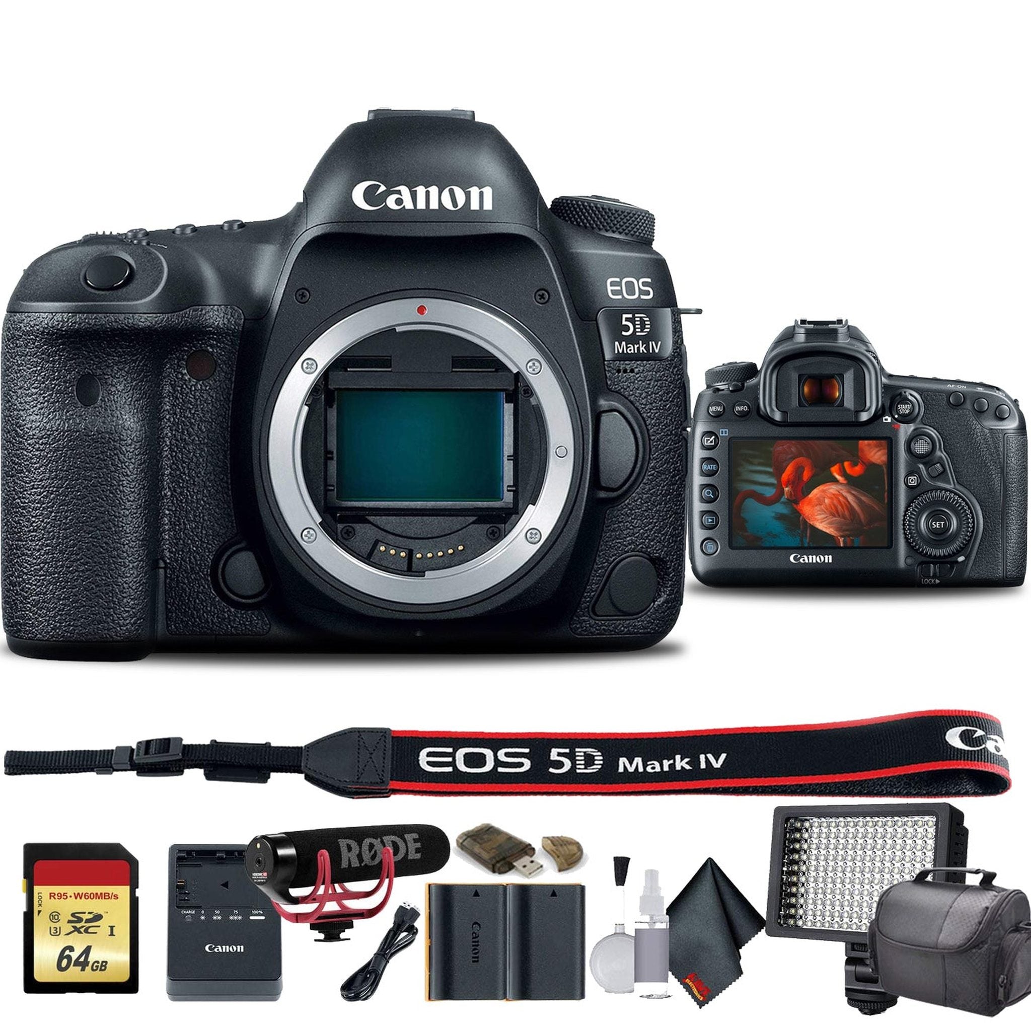 Canon EOS 5D Mark IV DSLR Camera International Model 1483C002 W/Bag, Extra Battery, LED Light, Mic, Filters and More - Advanced Bundle - Used Canon