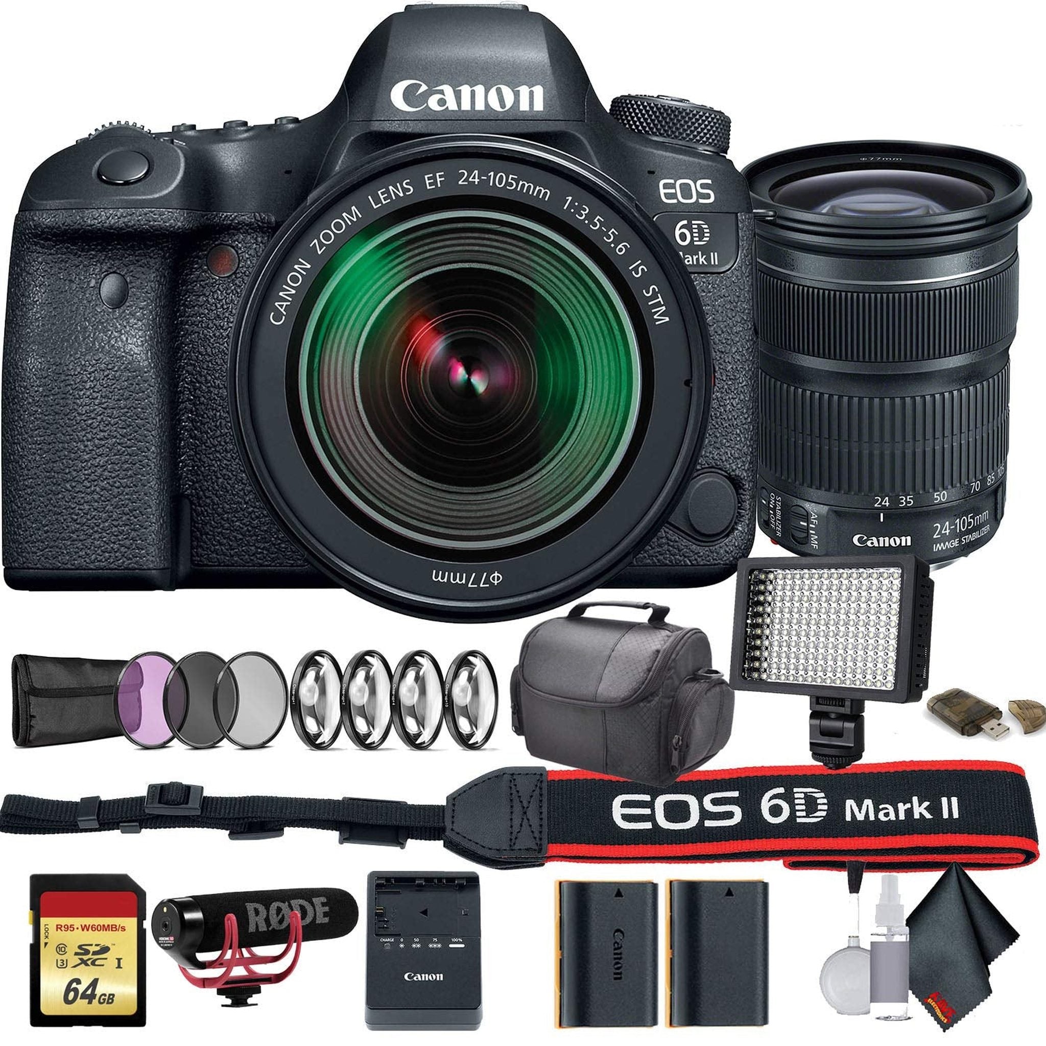 Canon EOS 6D Mark II DSLR Camera with 24-105mm f/3.5-5.6 Lens International Model 1897C021 W/Bag, Extra Battery, LED - Used Canon