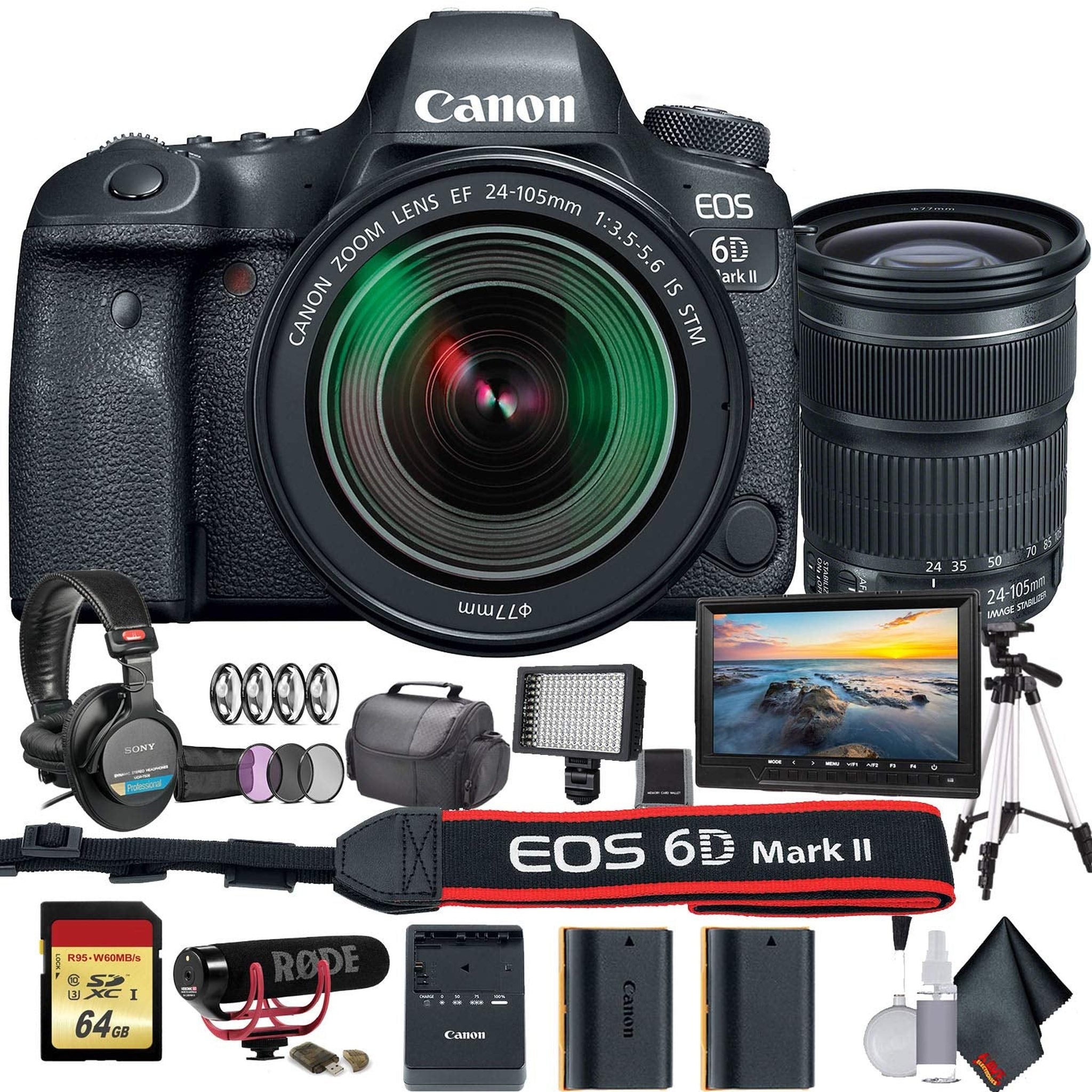 Canon EOS 6D Mark II DSLR Camera with 24-105mm f/3.5-5.6 Lens International Model 1897C021 W/Bag, Extra Battery, LED - Used Canon