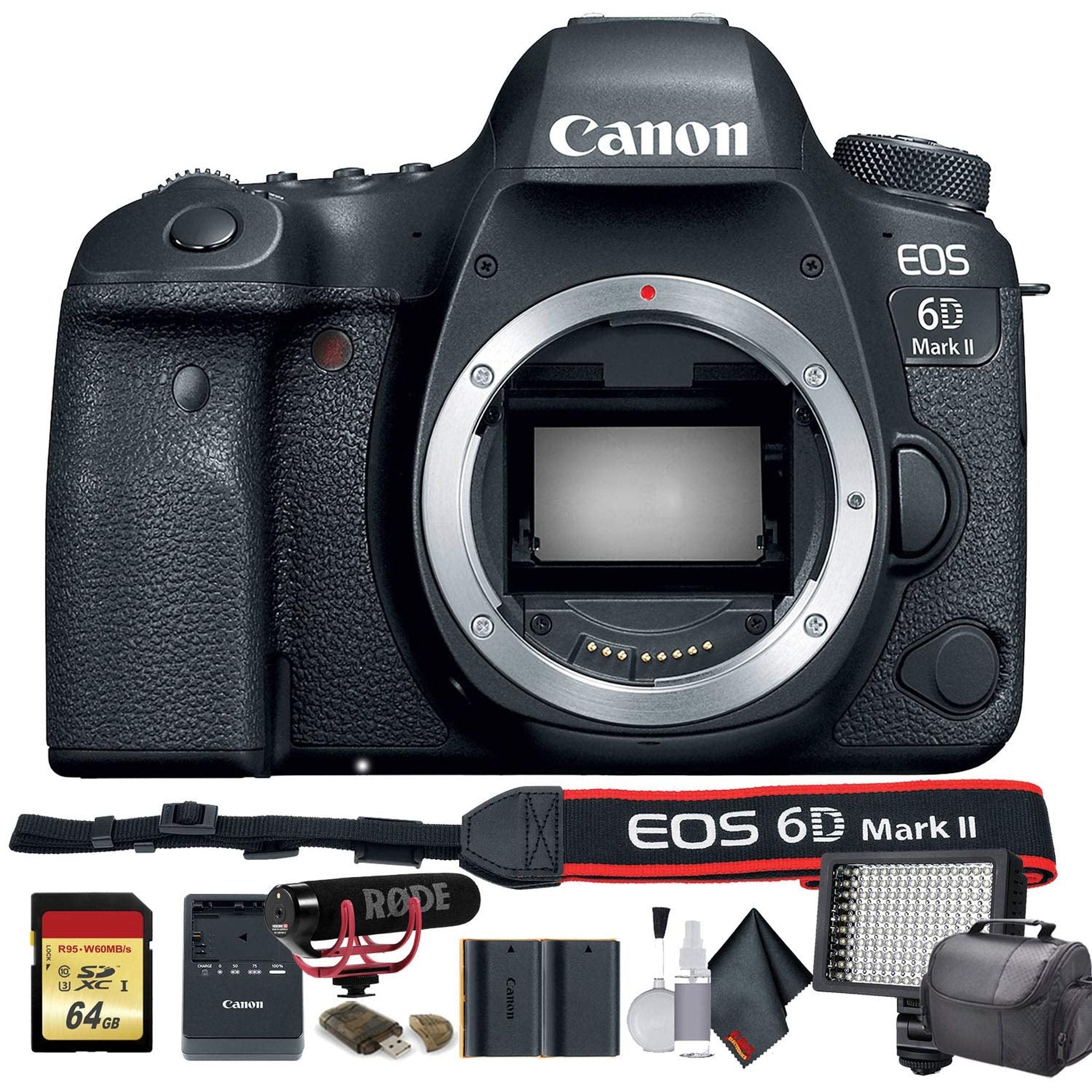 Canon EOS 6D Mark II DSLR Camera International Model 1897C002 W/Bag, Extra Battery, LED Light, Mic, Filters and More - Used Canon