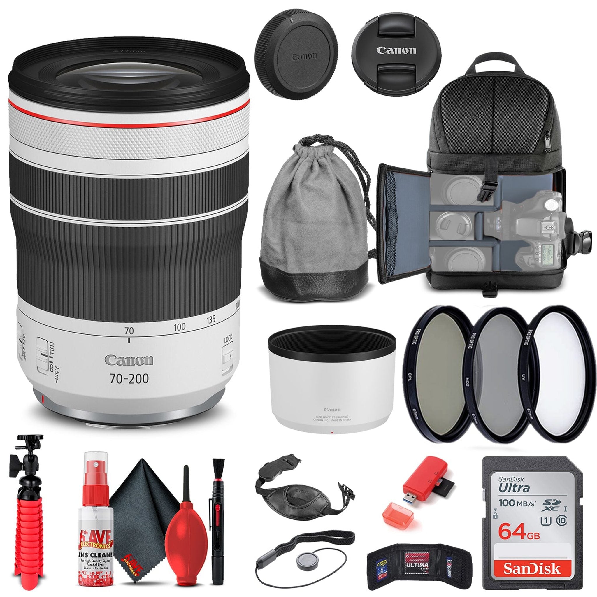 Canon RF 70-200mm f/4L IS USM Lens 4318C002 + Filter Kit + BackPack + More - Reconditioned Canon