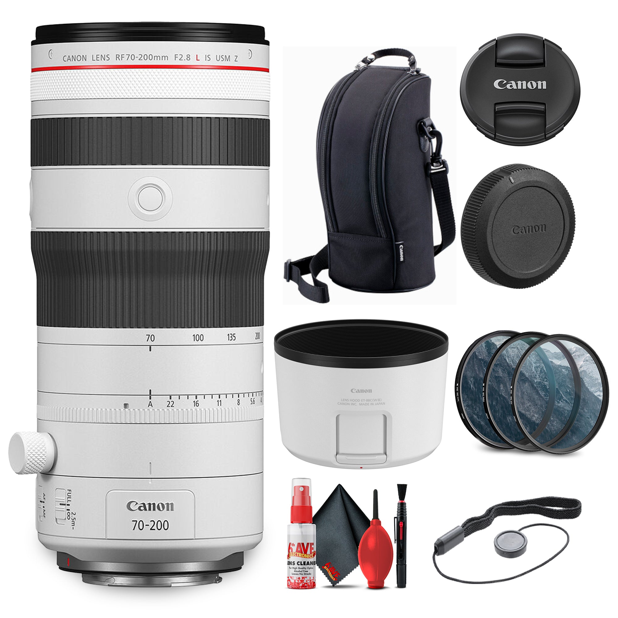 Canon RF 70-200mm f/2.8 L IS USM Z Lens 6594C002 White + Filter Kit + Cap Keeper + More
