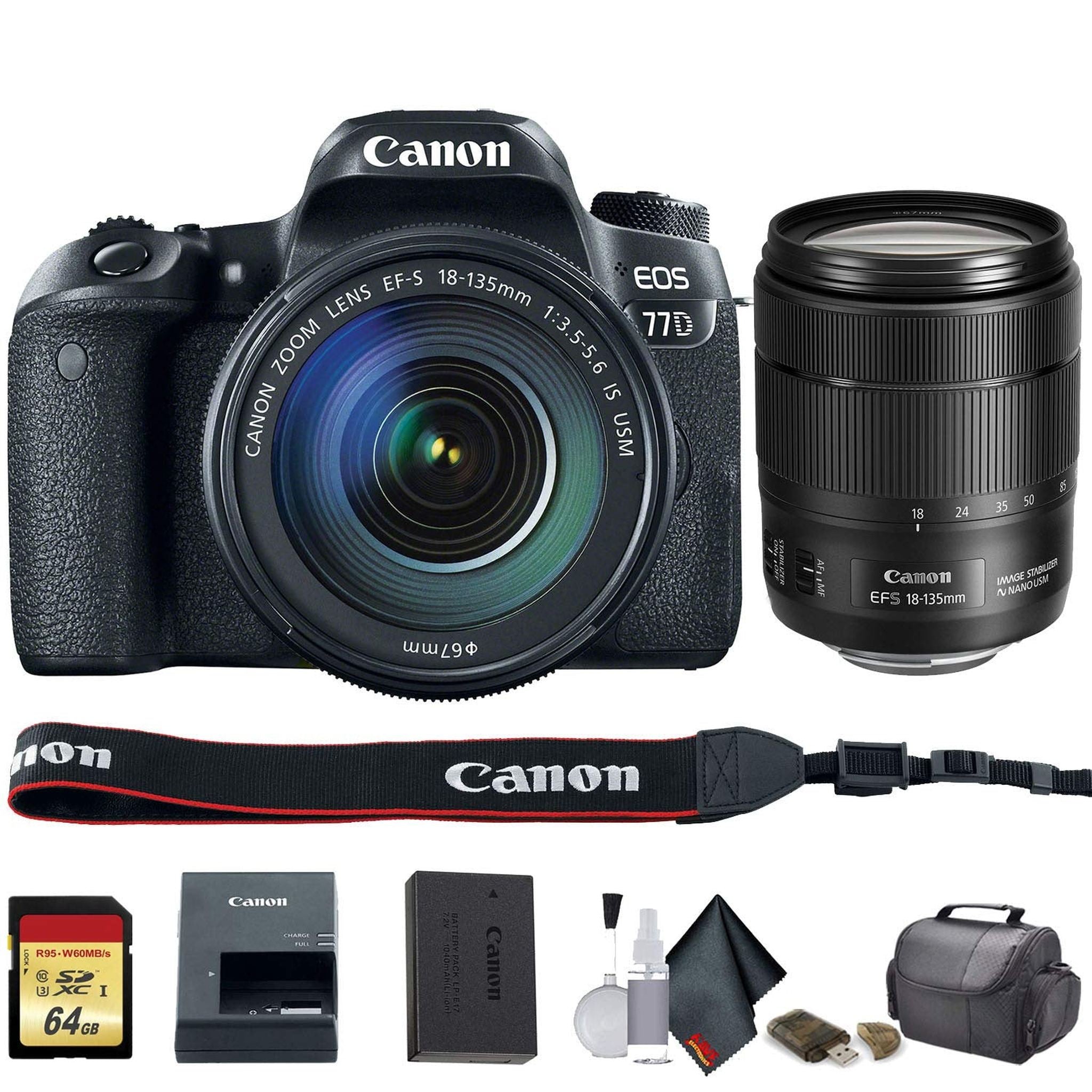 Canon EOS 77D DSLR Camera with 18-135mm USM Lens International Model 1892C002 - Starter Bundle - Used Canon