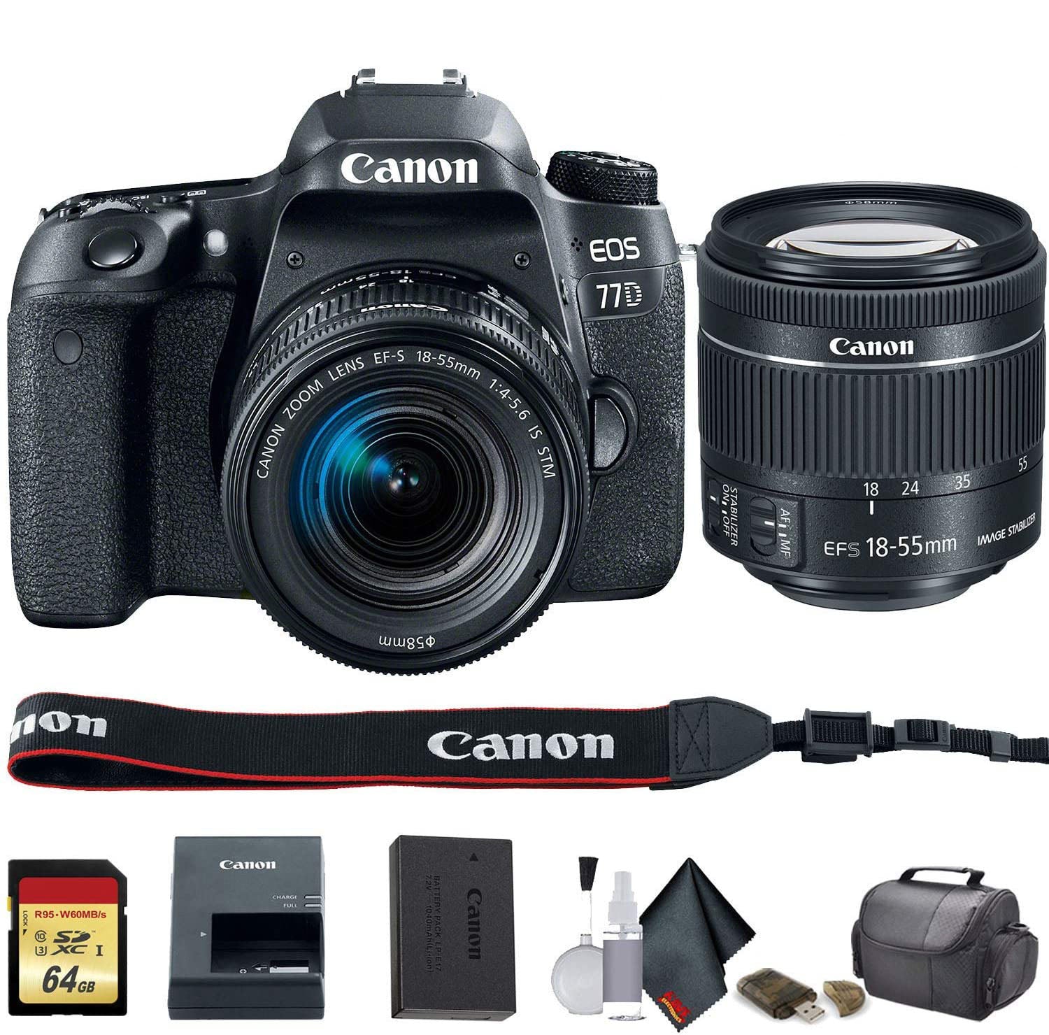 Canon EOS 77D DSLR Camera with 18-55mm Lens International Model 1892C016 - Starter Bundle