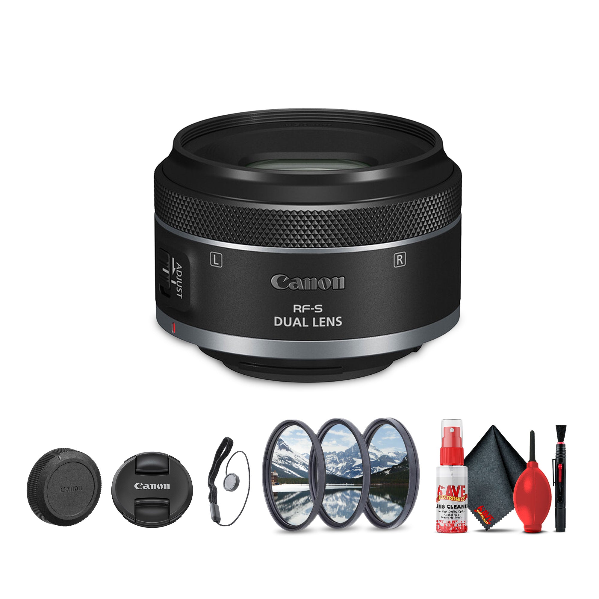 Canon RF-S 7.8mm f/4 STM Dual Lens (Canon RF) + Lens Filter Kit + Cleaning Kit + More