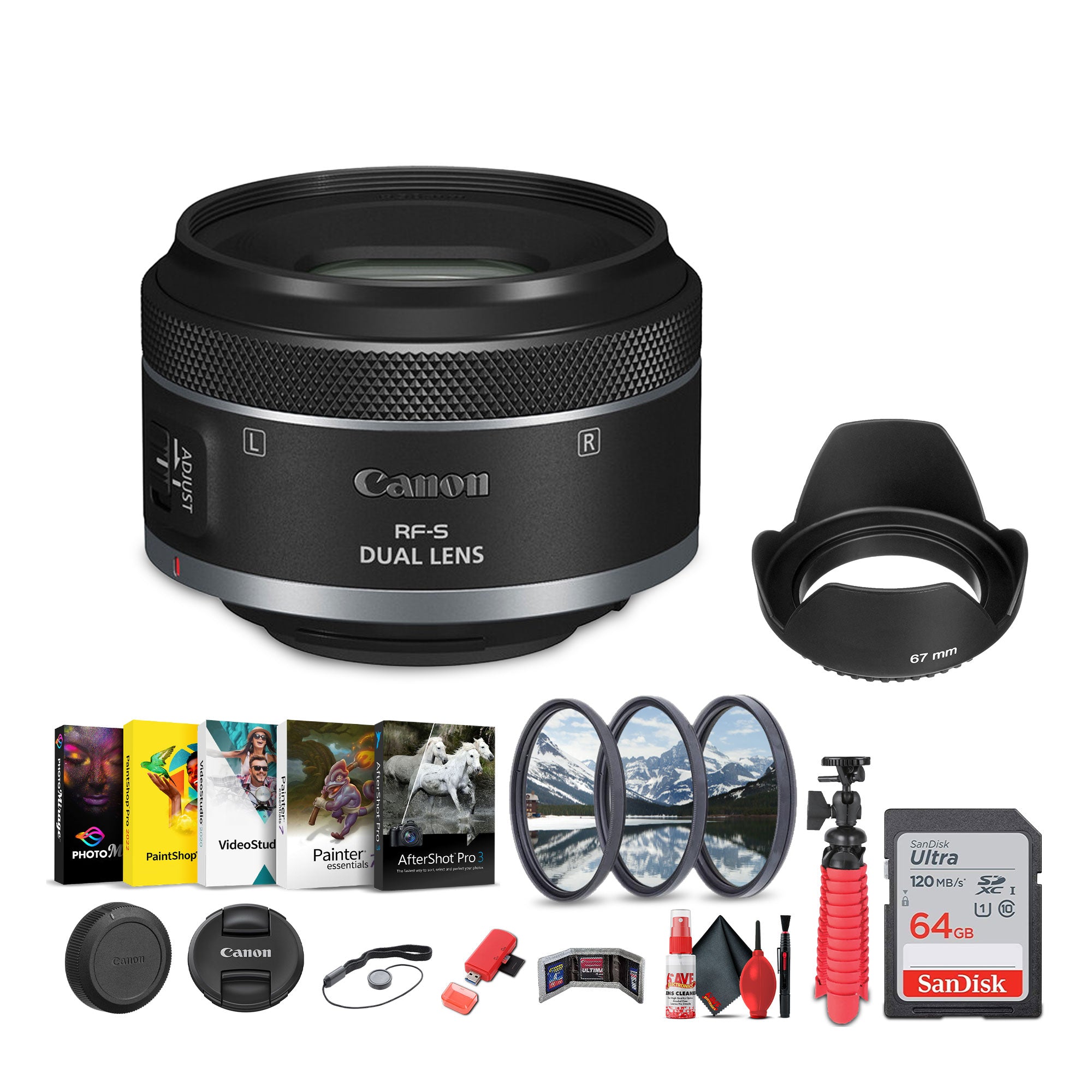 Canon RF-S 7.8mm f/4 STM Dual Lens Canon RF + Sling Backpack + More