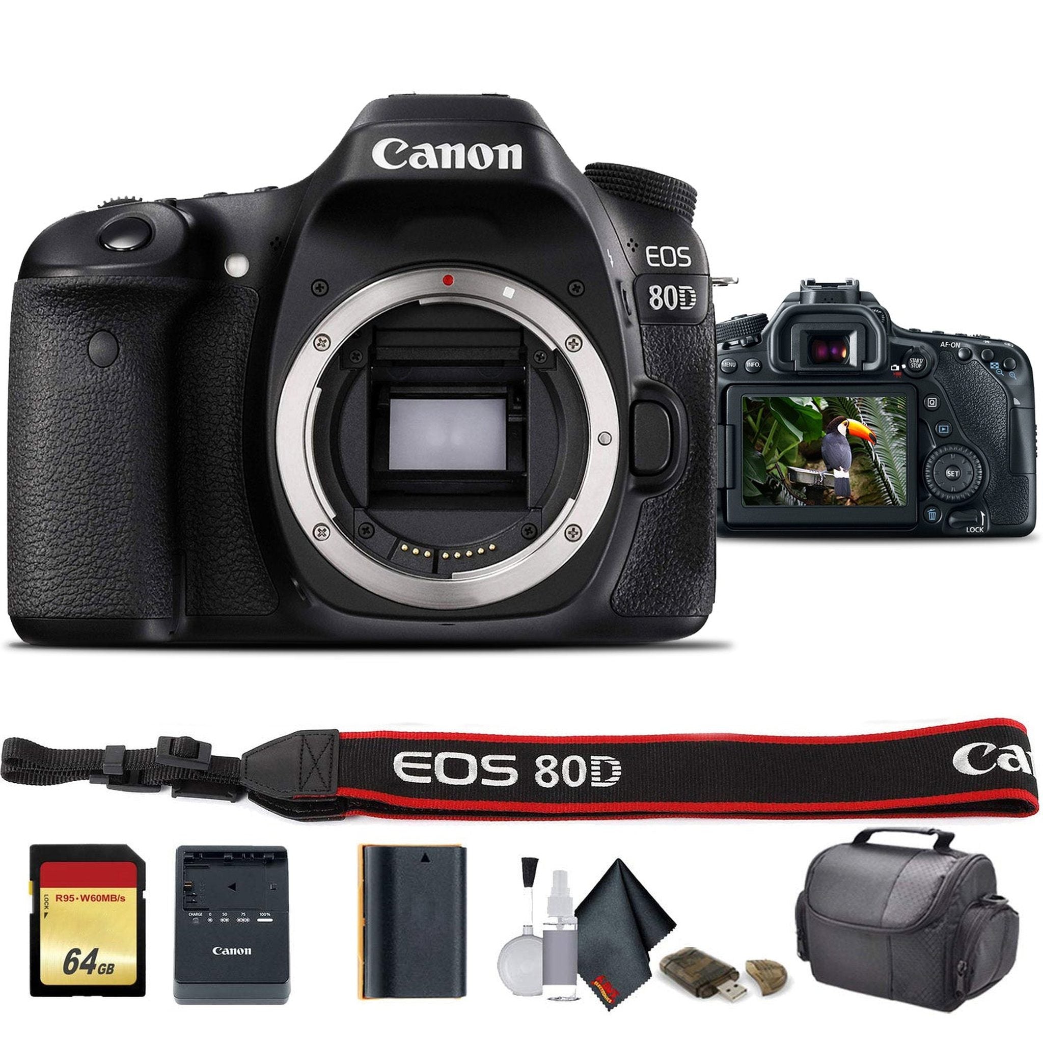 Canon EOS 80D DSLR Camera with 18-55mm Lens International Model 1263C005 - Starter Bundle - Reconditioned Canon