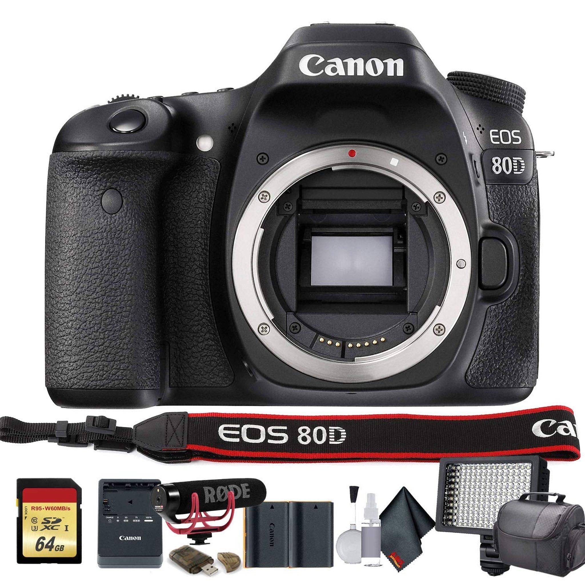 Canon EOS 80D DSLR Camera 1263C004 W/Bag, Extra Battery, LED Light, Mic, Filters and More - Advanced Bundle - Used Canon
