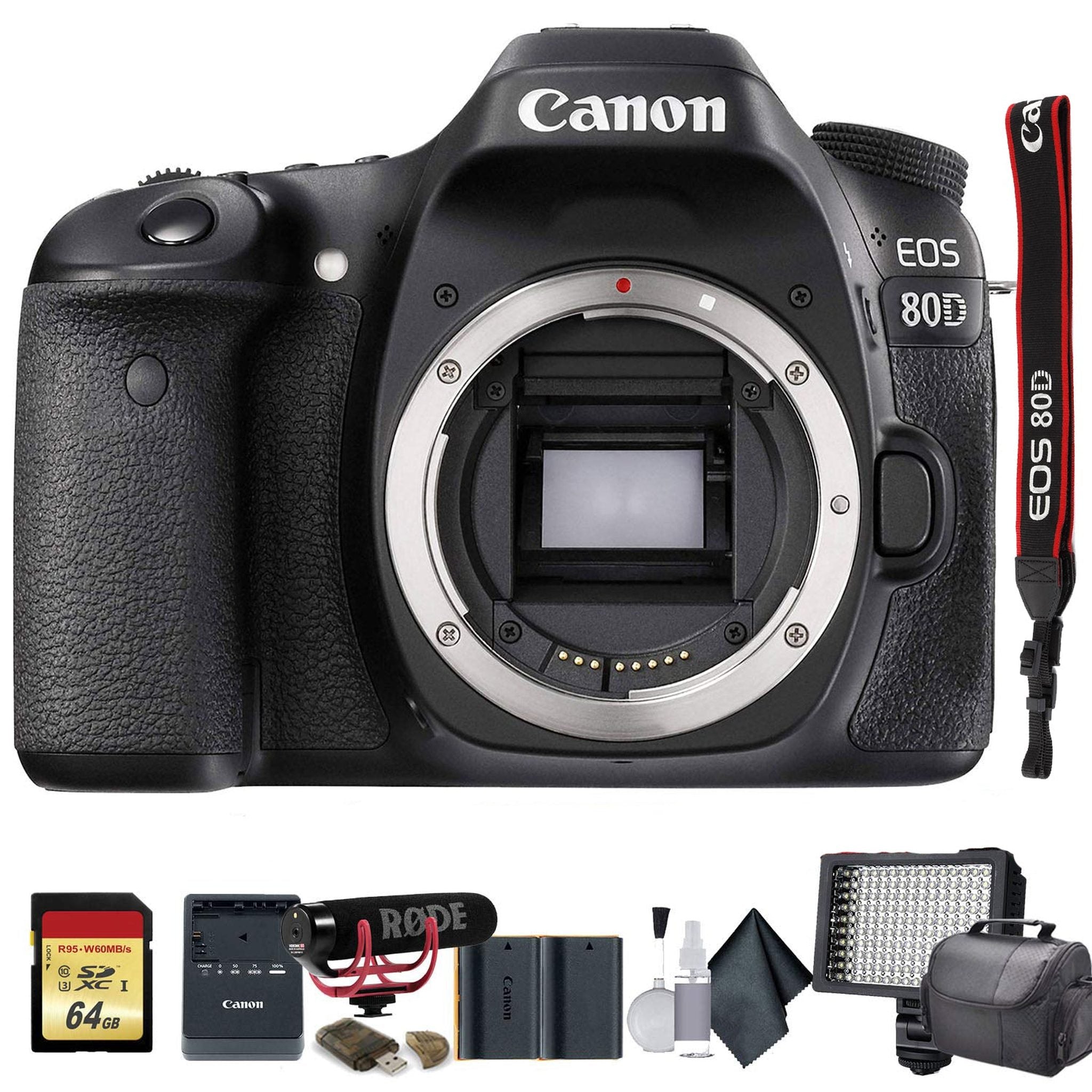 Canon EOS 80D DSLR Camera 1263C004 W/Bag, Extra Battery, LED Light, Mic, Filters and More - Advanced Bundle - Reconditioned Canon