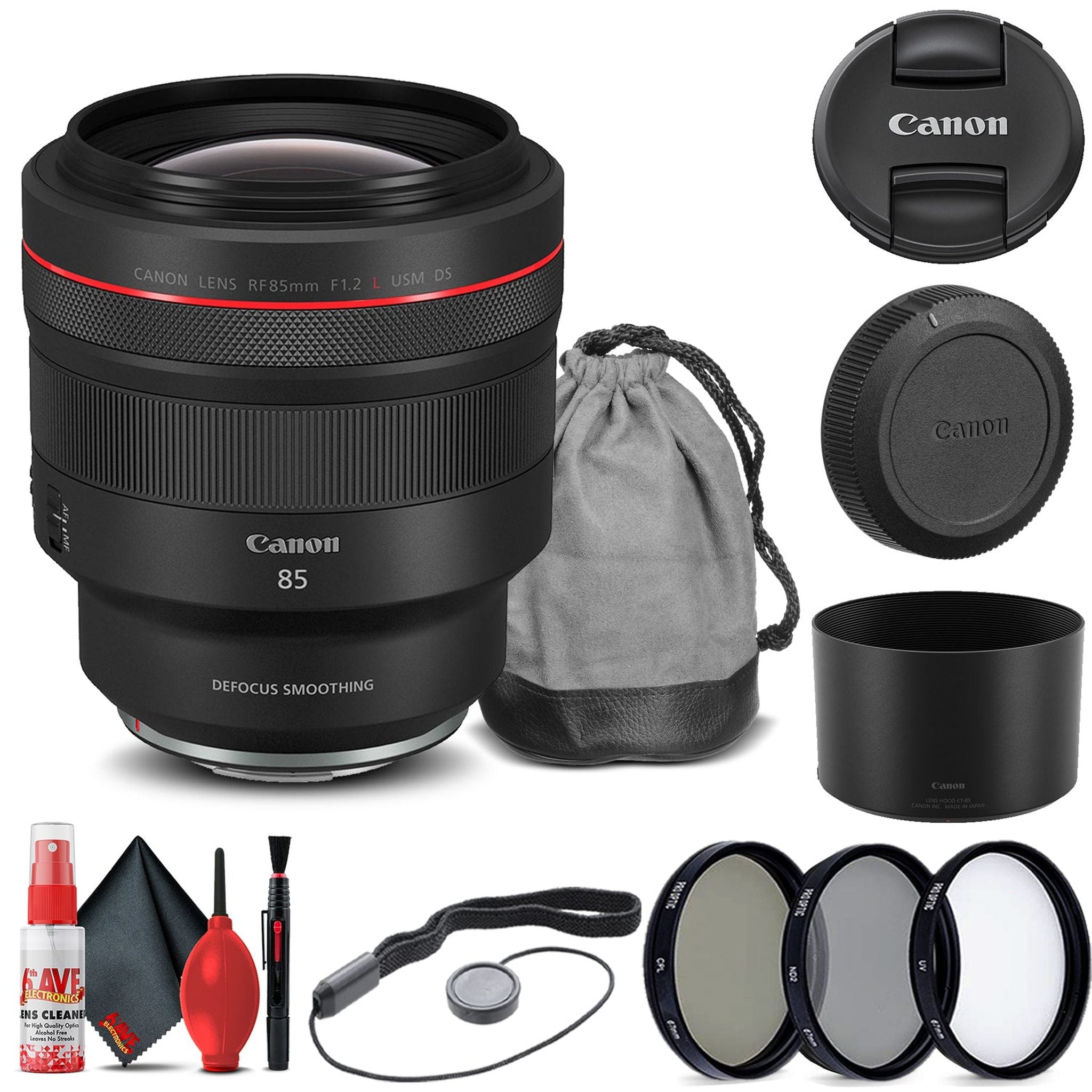 Canon RF 85mm f/1.2L USM DS Lens 3450C002 + Filter Kit + Cap Keeper + More - Reconditioned Canon