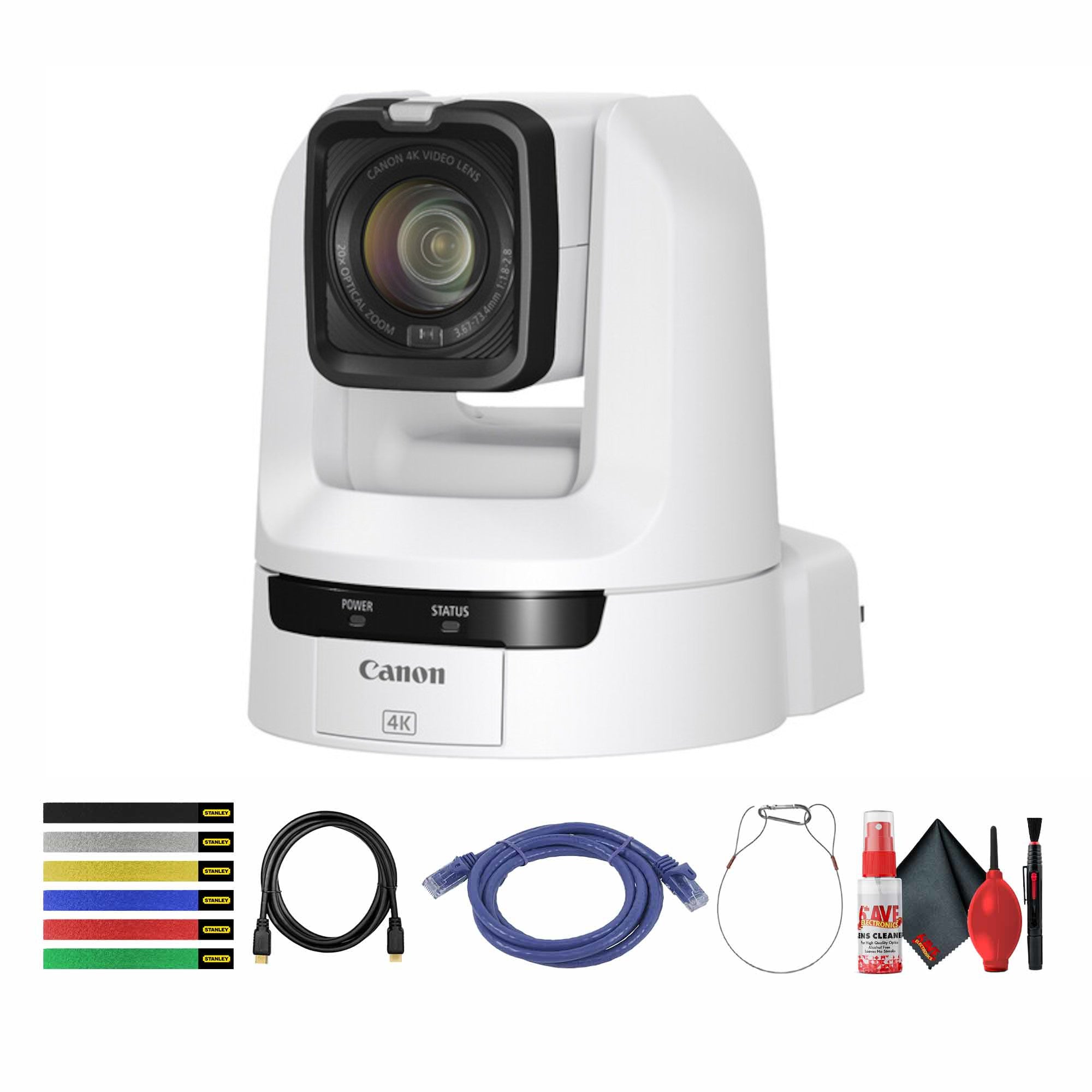Canon CR-N100 4K NDI PTZ Camera White with 20x Zoom + HDMI Cable + More Bundle