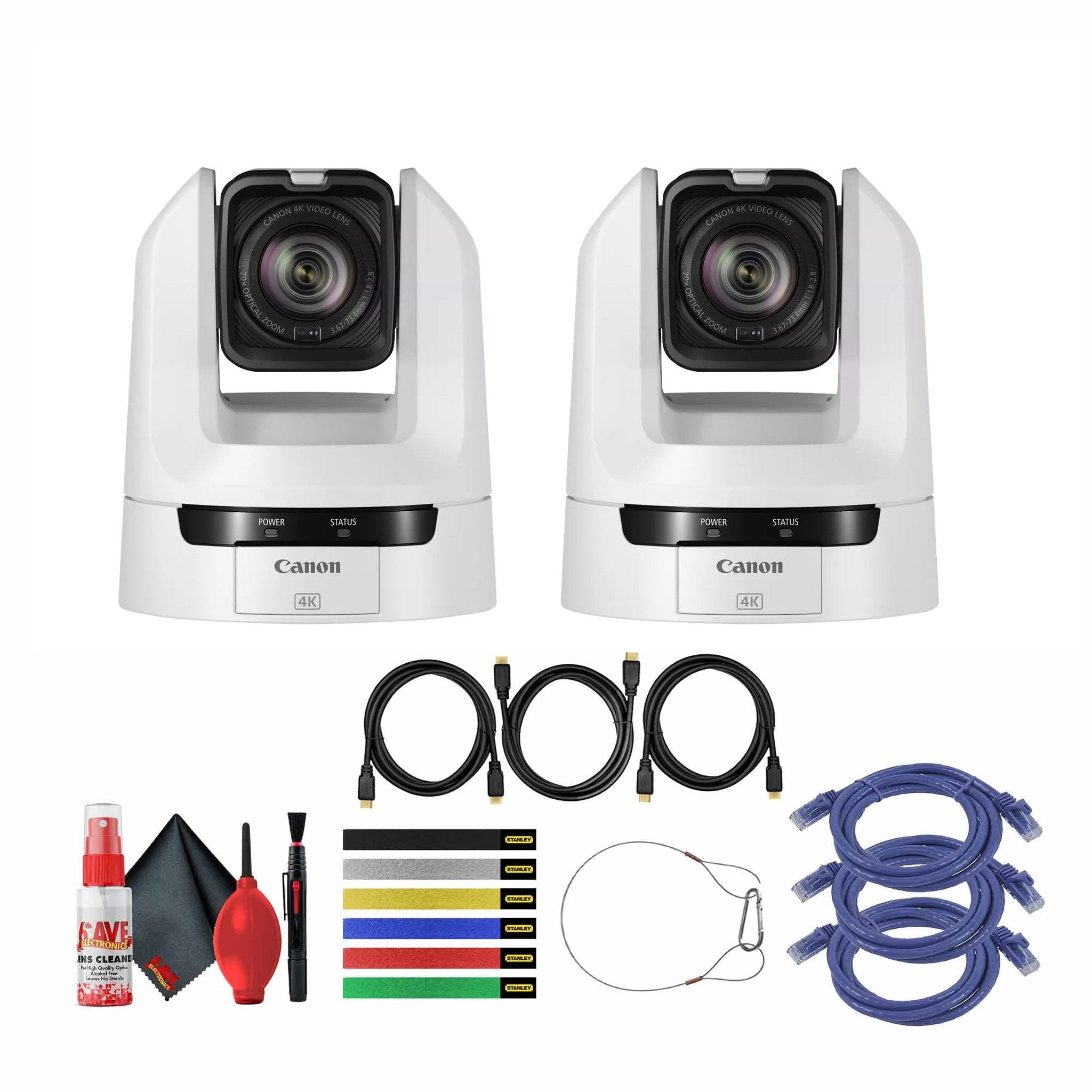 3 x Canon CR-N100 4K NDI PTZ Camera White with 20x Zoom 3 x HDMI Cable + More Bundle Canon