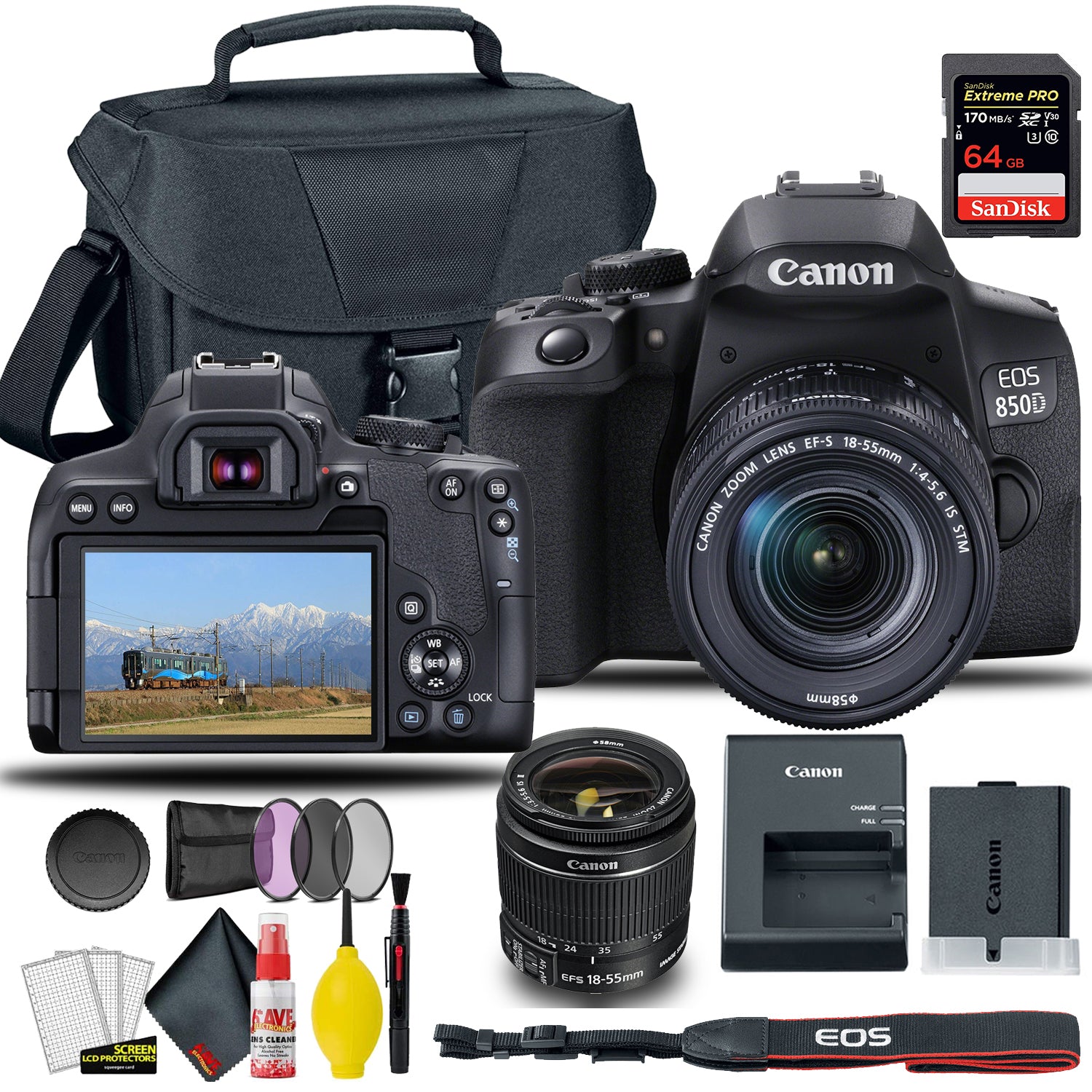 Canon EOS 850D / Rebel T8i DSLR Camera with 18-55mm Lens 58mm Filters International Bundle