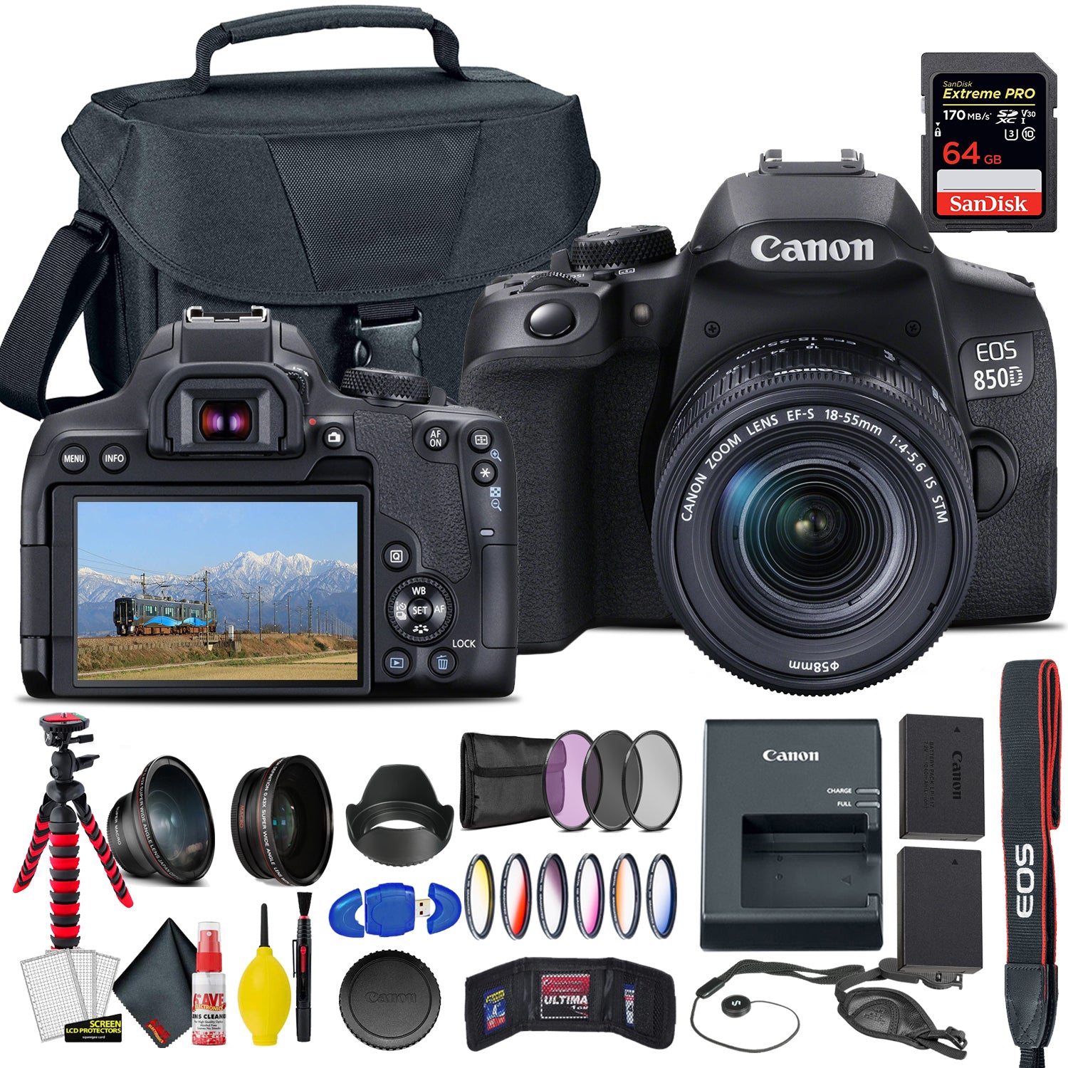 Canon EOS 850D / Rebel T8i DSLR Camera With 18-55mm Lens + Extra Lenses & Battery Bundle