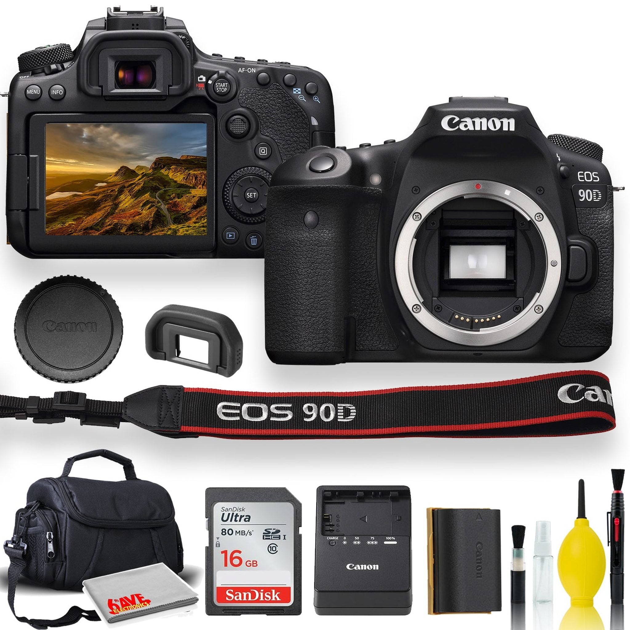 Canon EOS 90D DSLR Camera With Padded Case, Memory Card, and More - Starter Bundle Set International Model - Used Canon