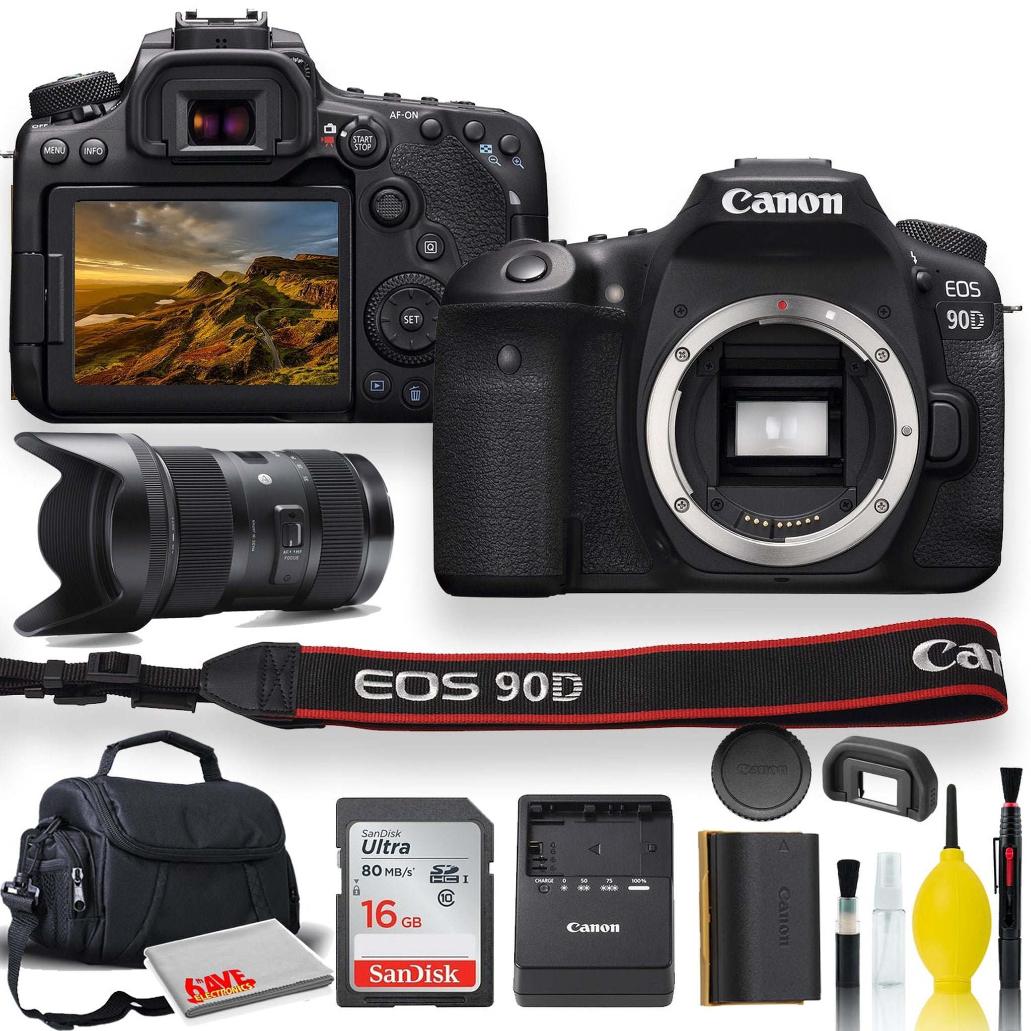 Canon EOS 90D DSLR Camera With Sigma 18-35mm Lens, Soft Padded Case, Memory Card, and More International Model - Used Canon