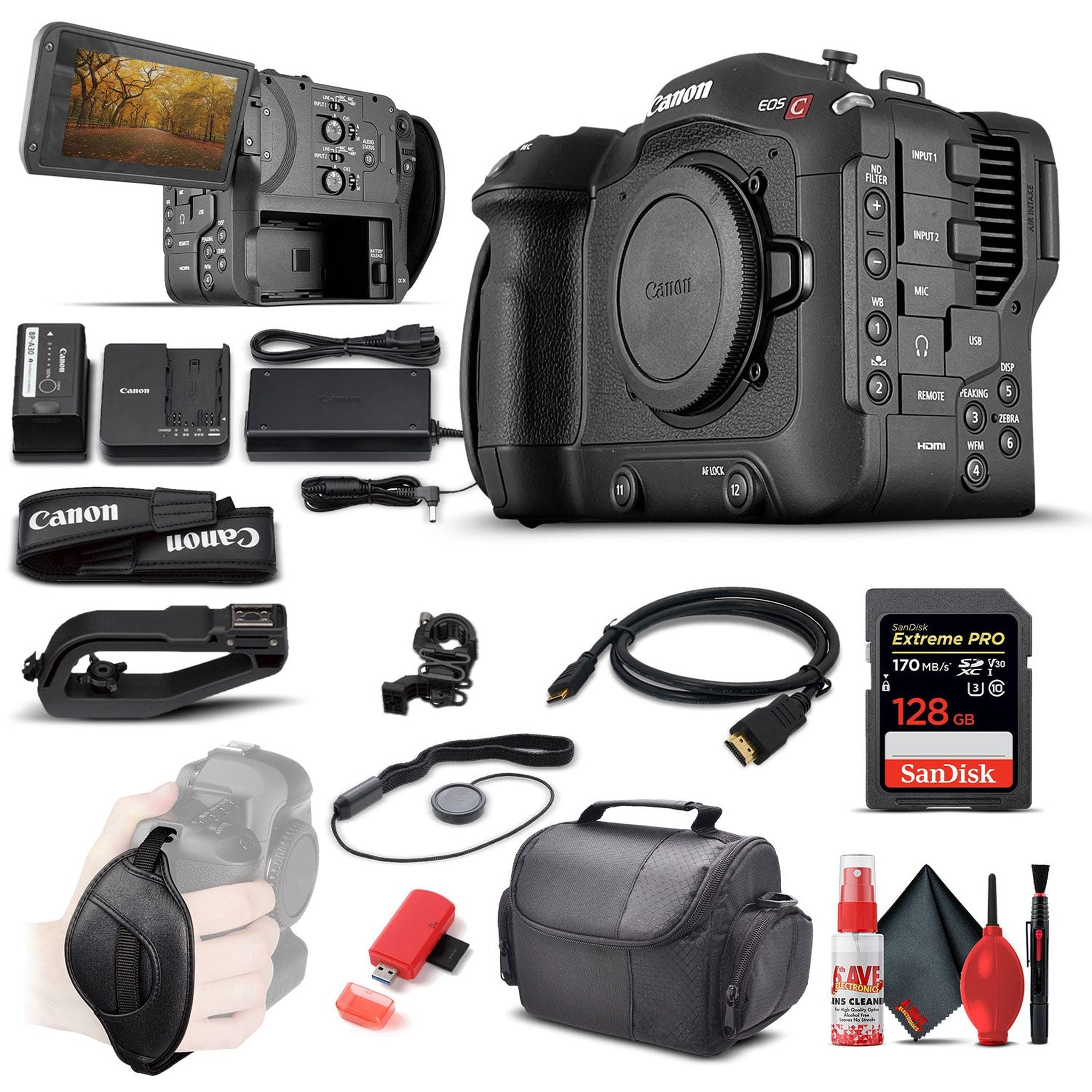 Canon EOS C70 Cinema Camera 4507C002 + 128GB Card + Case + More: Base Bundle