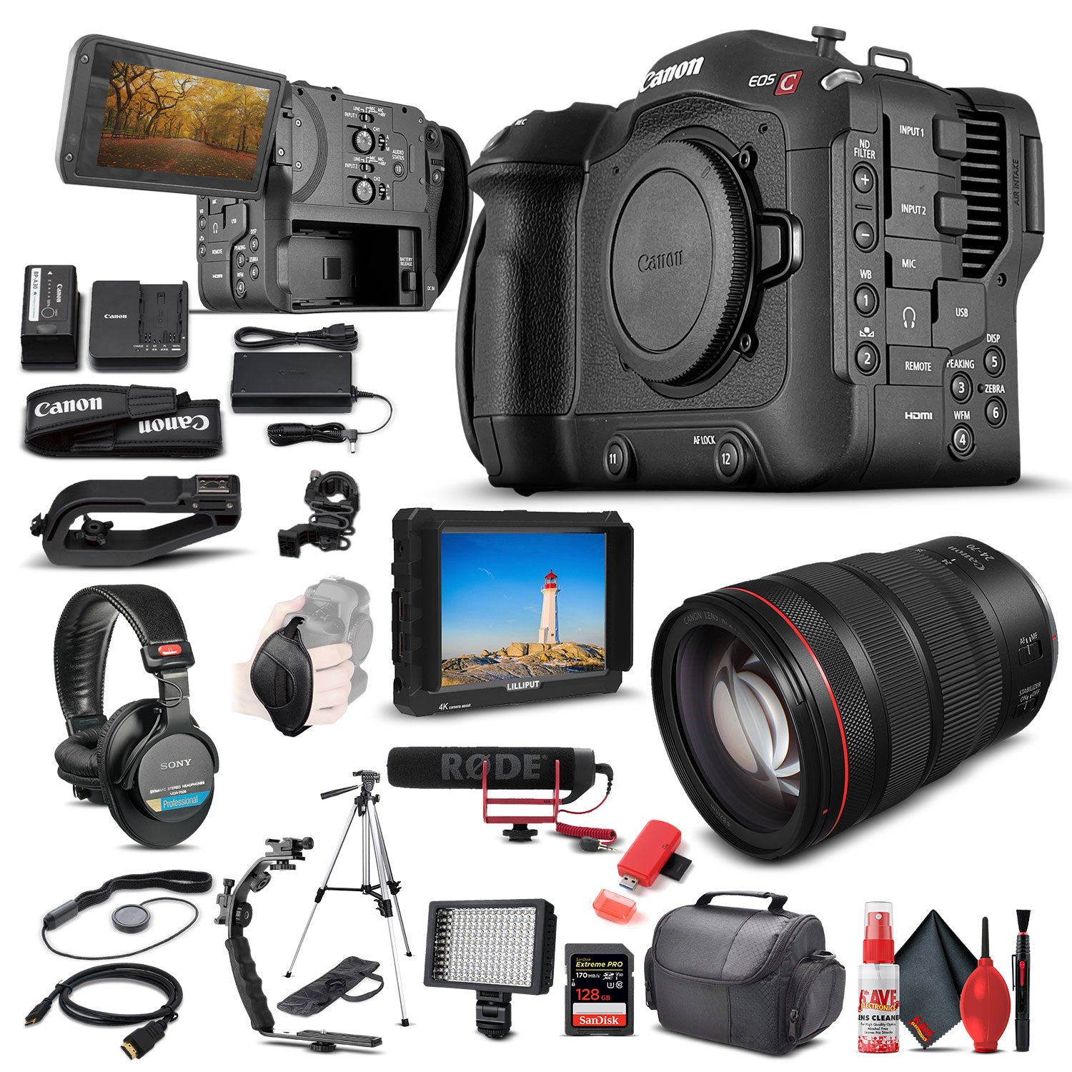Canon EOS C70 Cinema Camera + Canon RF 24-70mm Lens + More: Professional Bundle